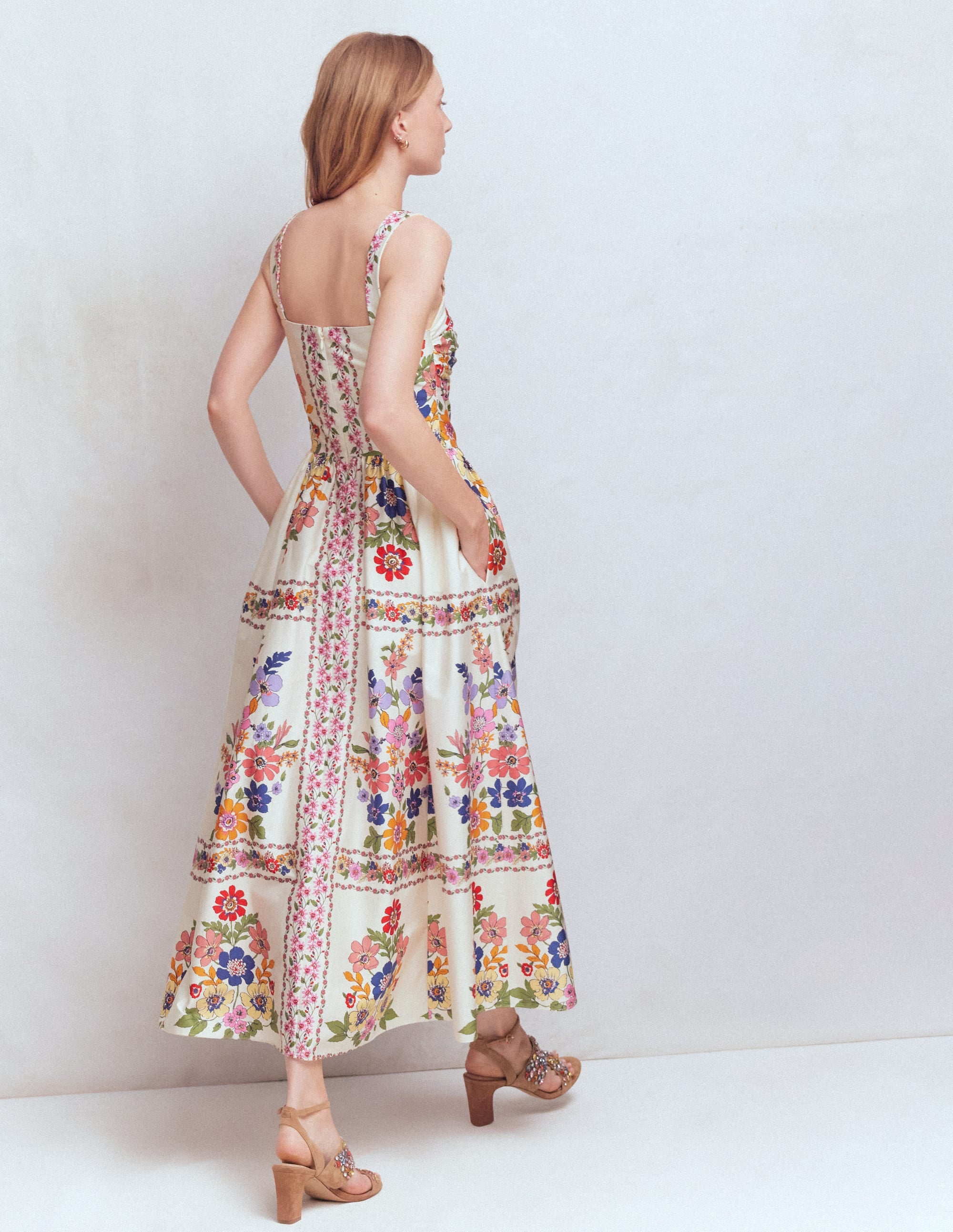 Fit and Flare Midi Dress-Multi Meadow Flowers Lattice - Image 3