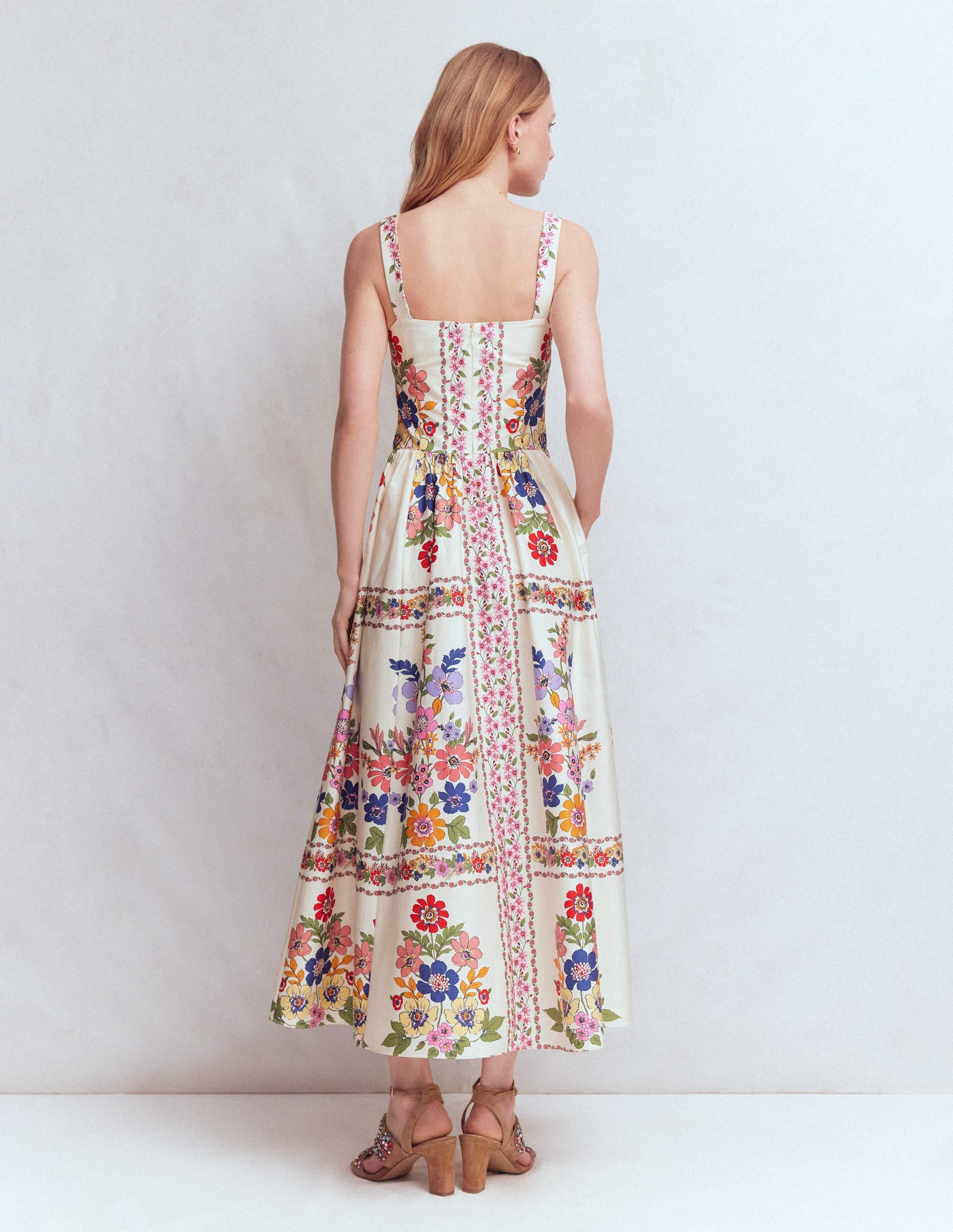 Fit and Flare Midi Dress-Multi Meadow Flowers Lattice - Image 5