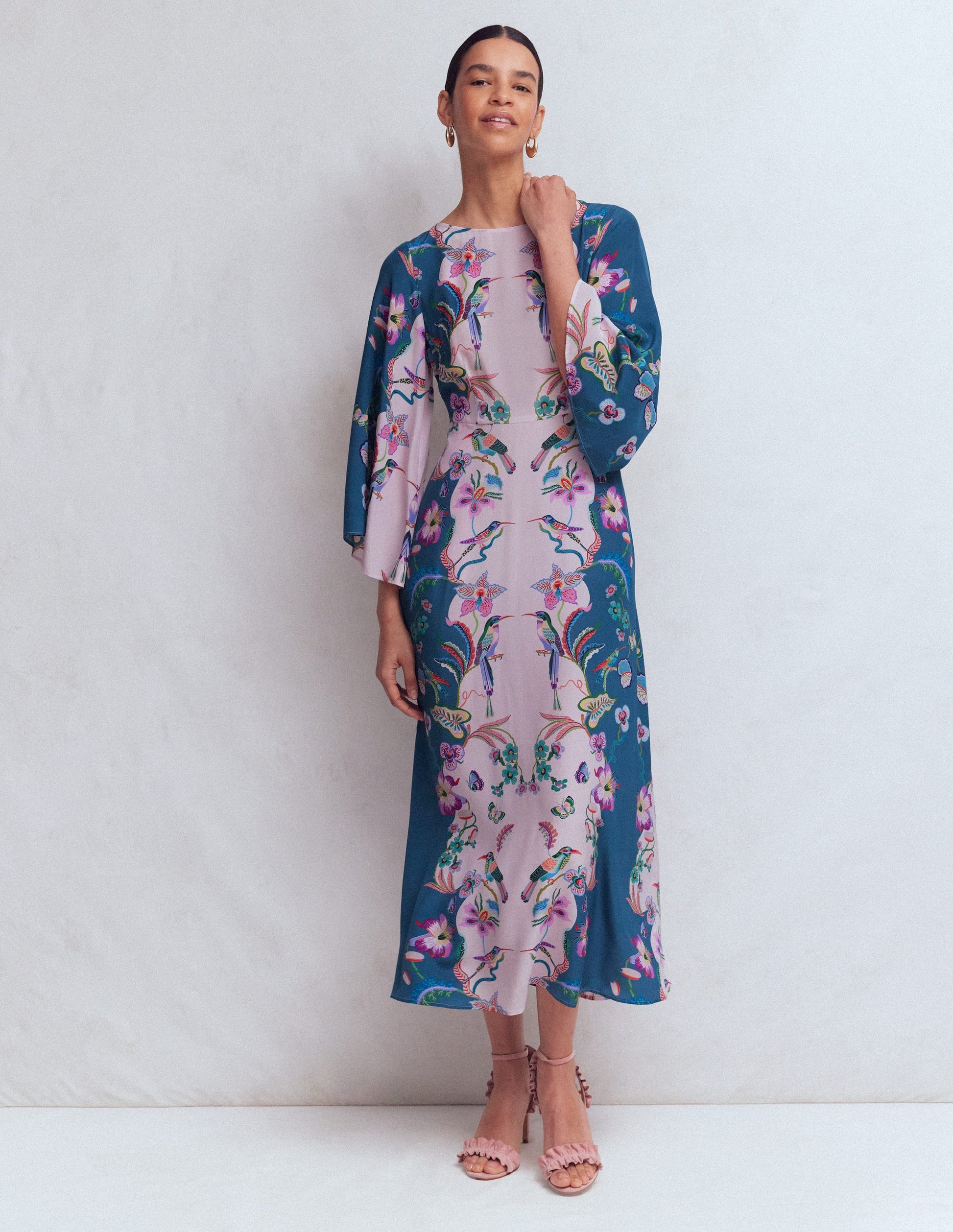 Angel Sleeve Boat Neck Dress-Tourmaline Blue, Orchid Canopy-1