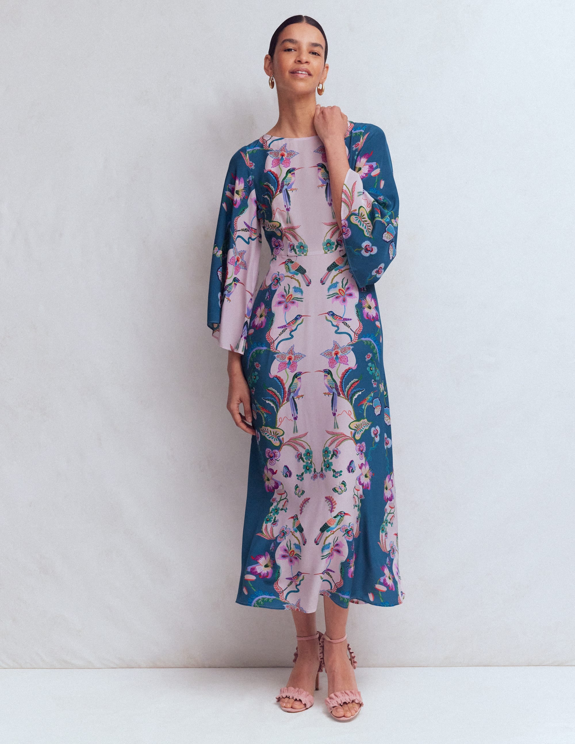 Angel Sleeve Boat Neck Dress-Tourmaline Blue, Orchid Canopy - Image 1