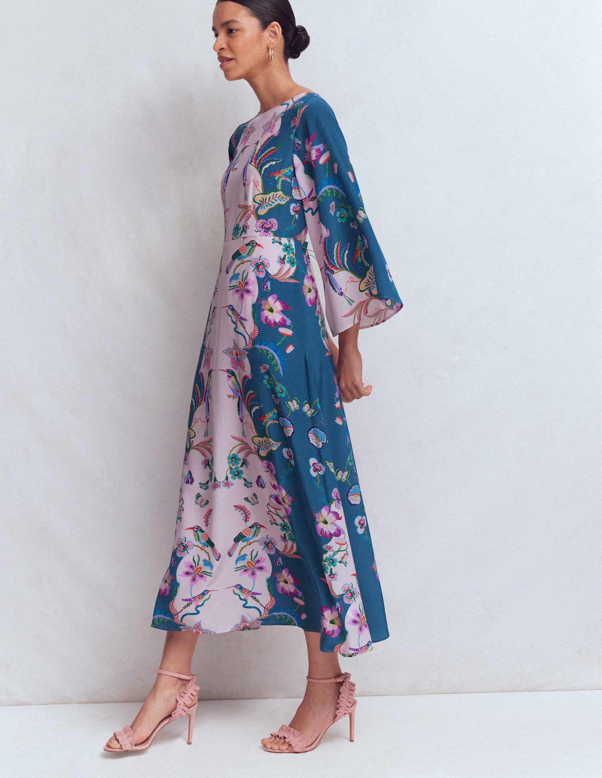 Angel Sleeve Boat Neck Dress-Tourmaline Blue, Orchid Canopy-4