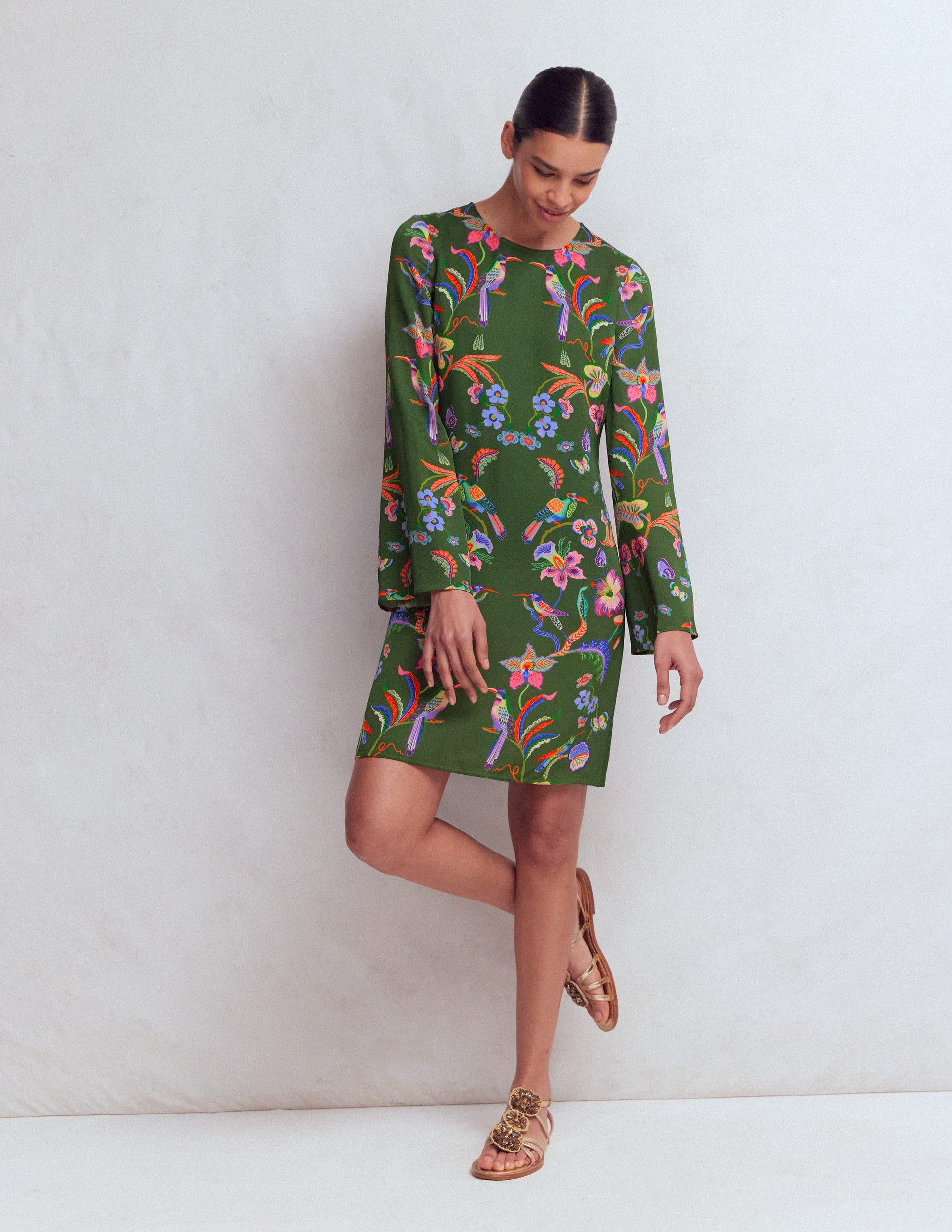 Flared Sleeve Shift Dress-Multi, Orchid Canopy-4