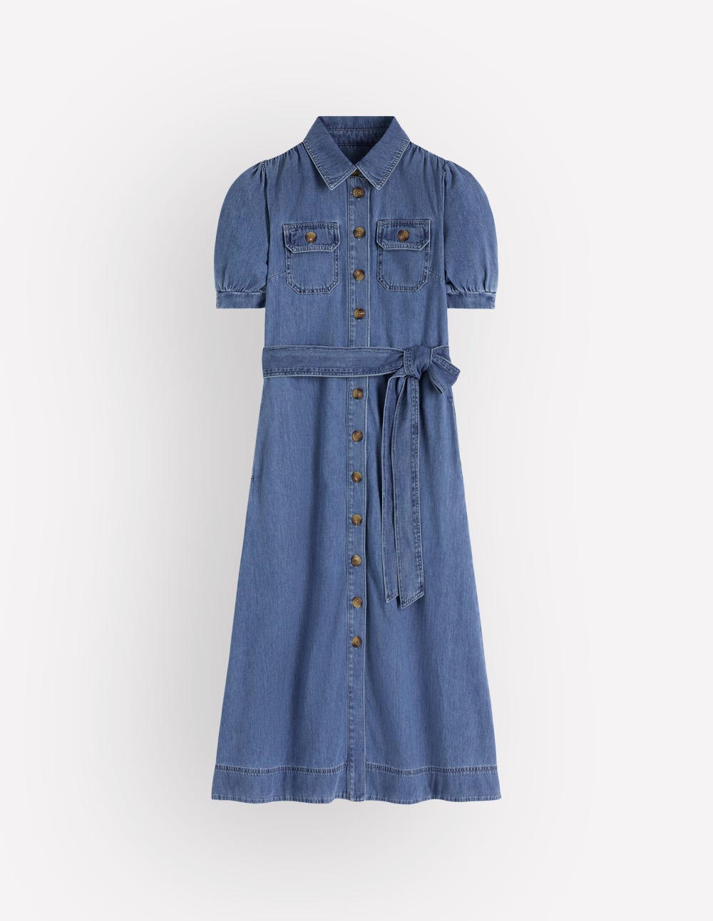 Puff Sleeve Denim Shirt Dress-Mid Vintage - Image 6