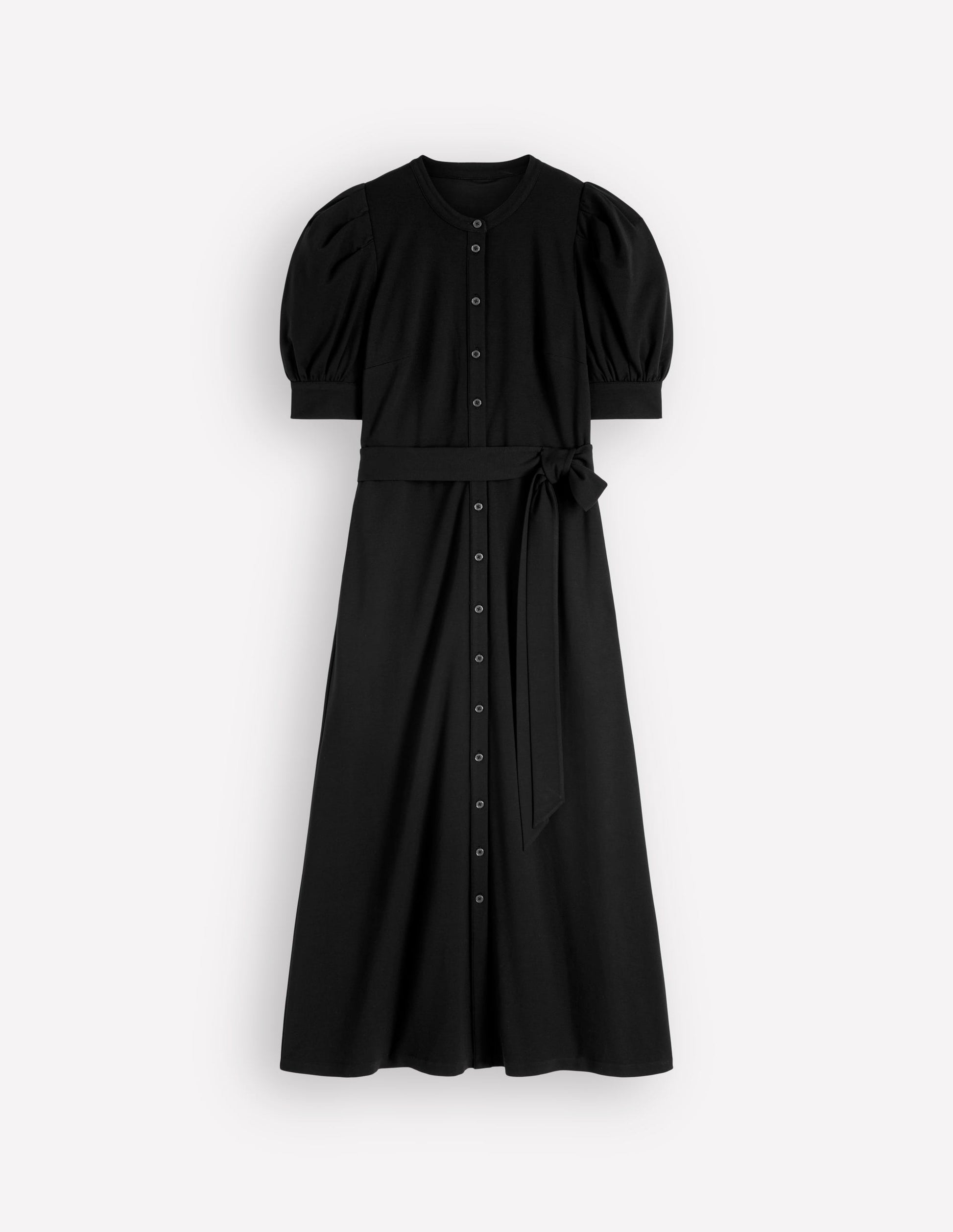 Puff Sleeve Ponte Shirt Dress-Black-6
