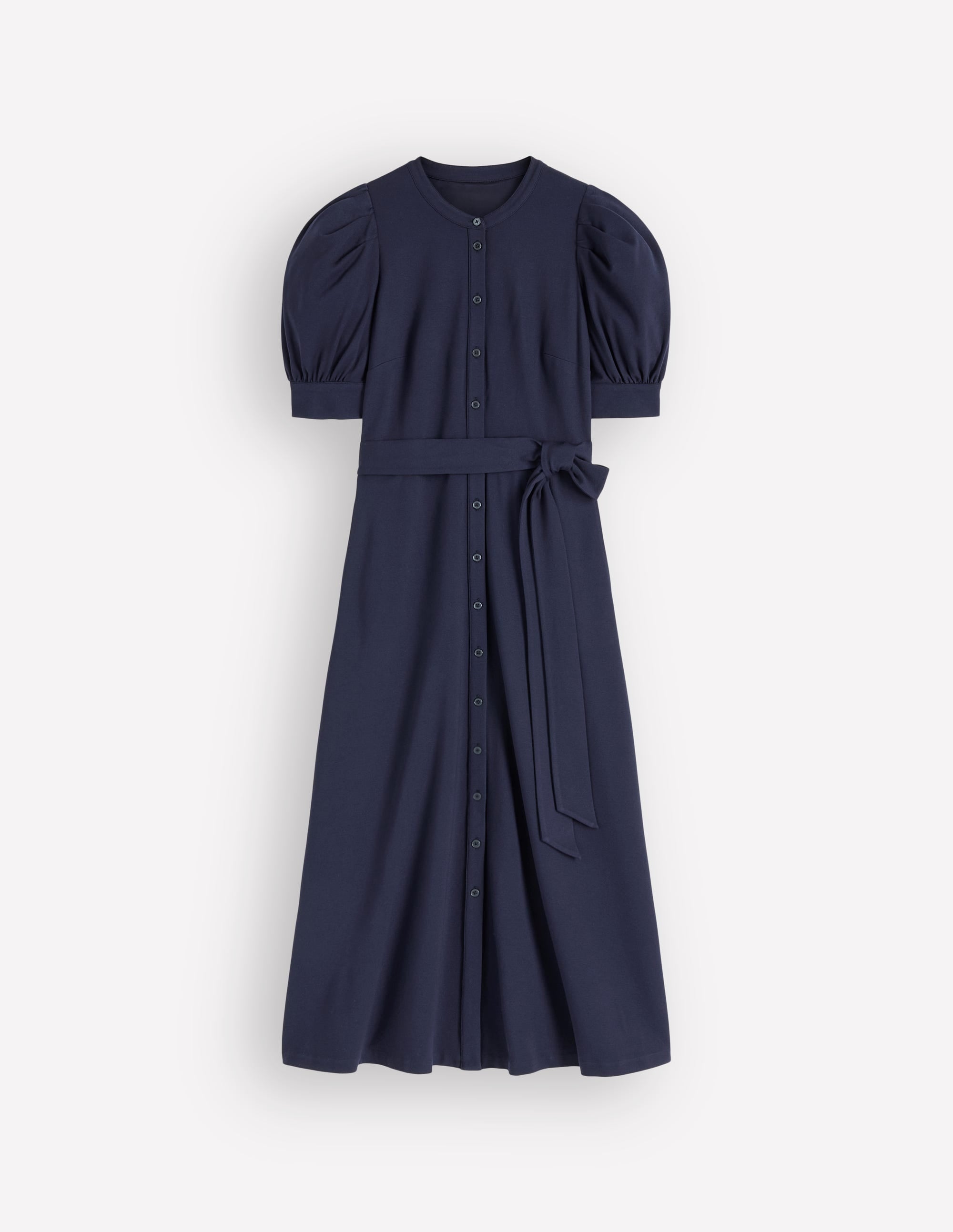Puff Sleeve Ponte Shirt Dress-Navy - Image 5
