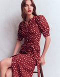 Puff Sleeve Ponte Shirt Dress-Red Pear, Painted Dot
