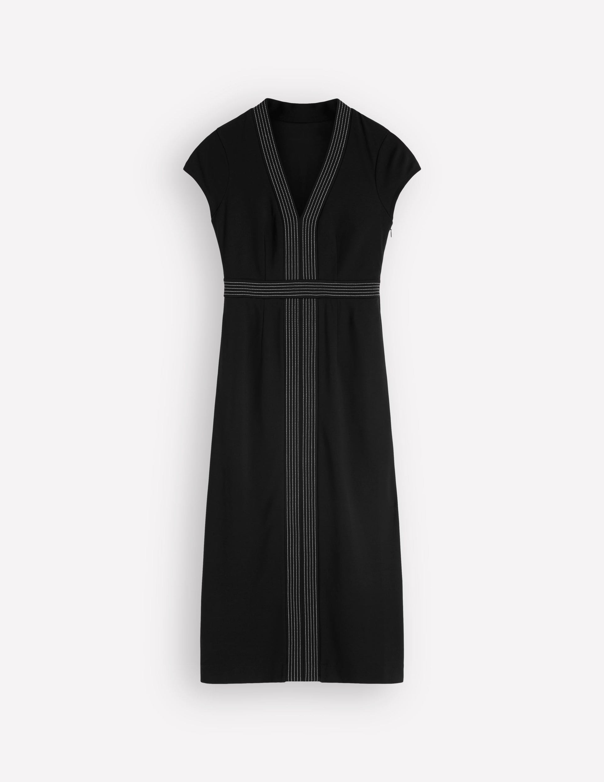 Topstitch V-neck Ponte Dress-Black-5