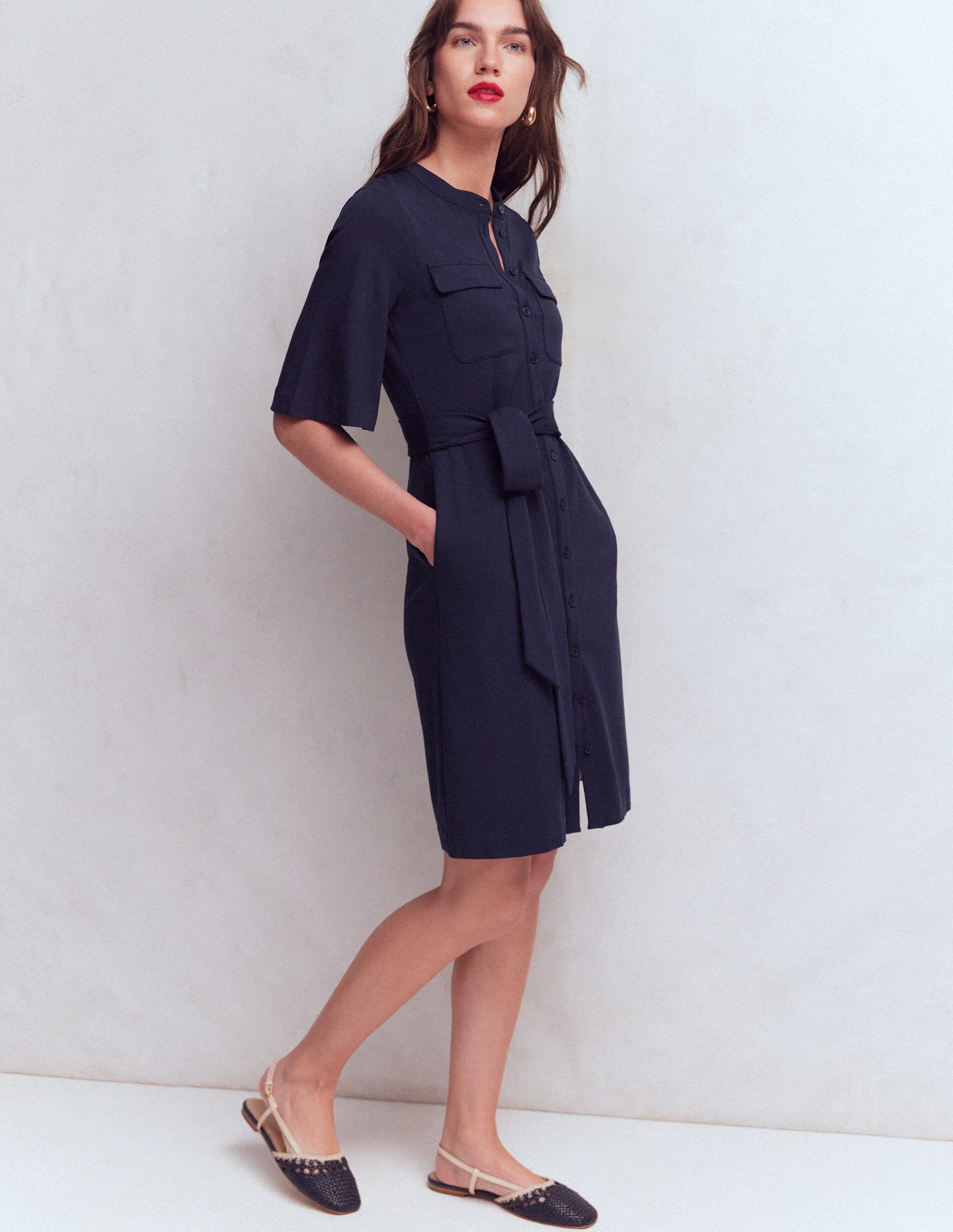 Front Pocket Ponte Dress-Navy - Image 4