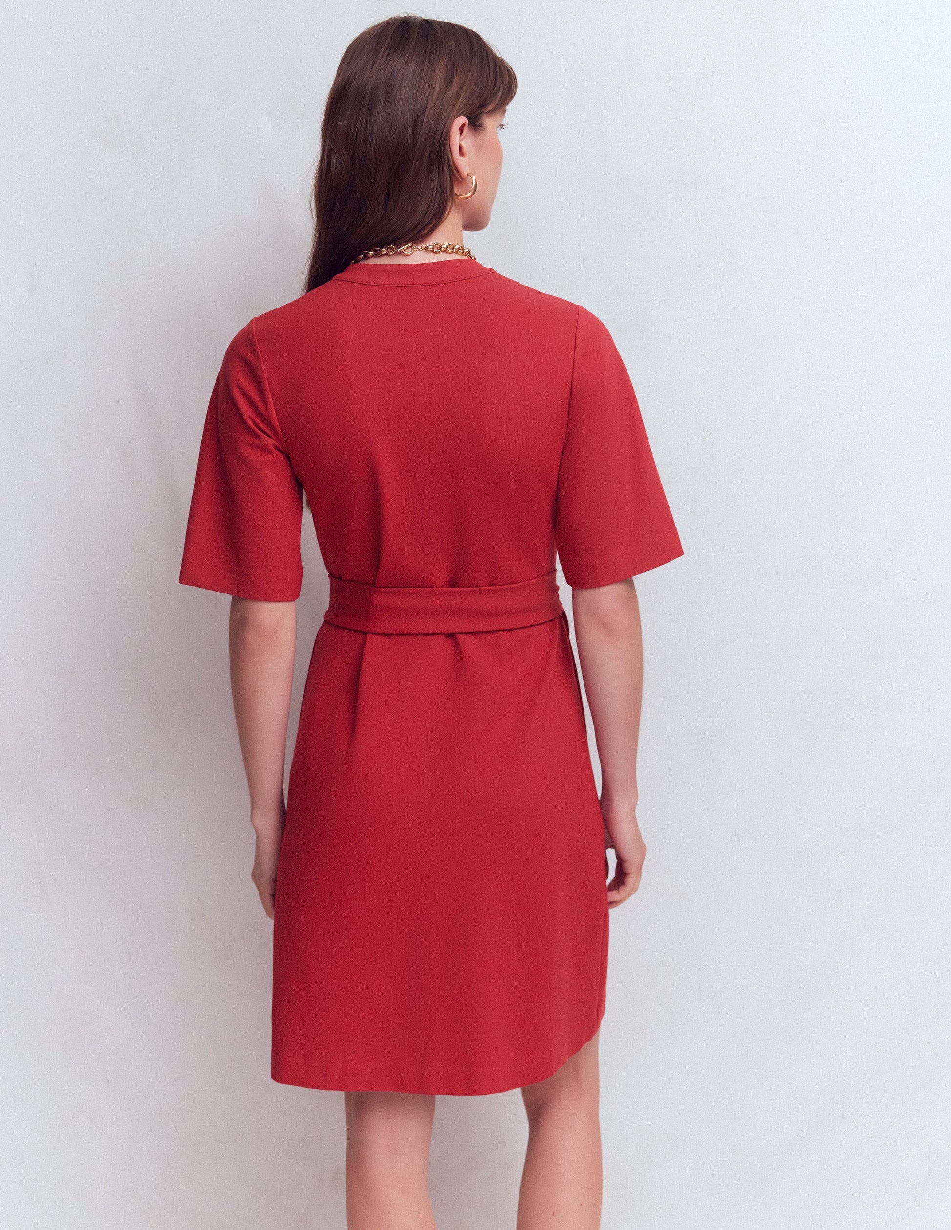 Front Pocket Ponte Dress-Crimson Red-3