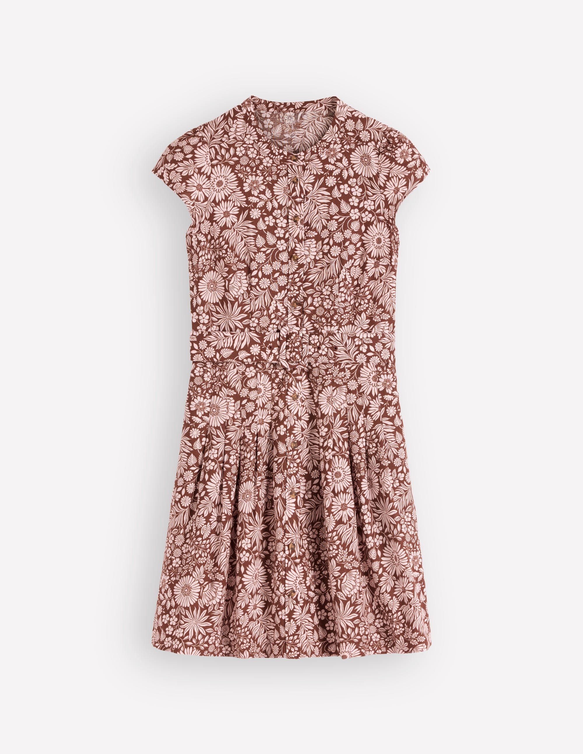 Arabella Short Linen Dress-Brown Flowerbed Bloom - Image 5