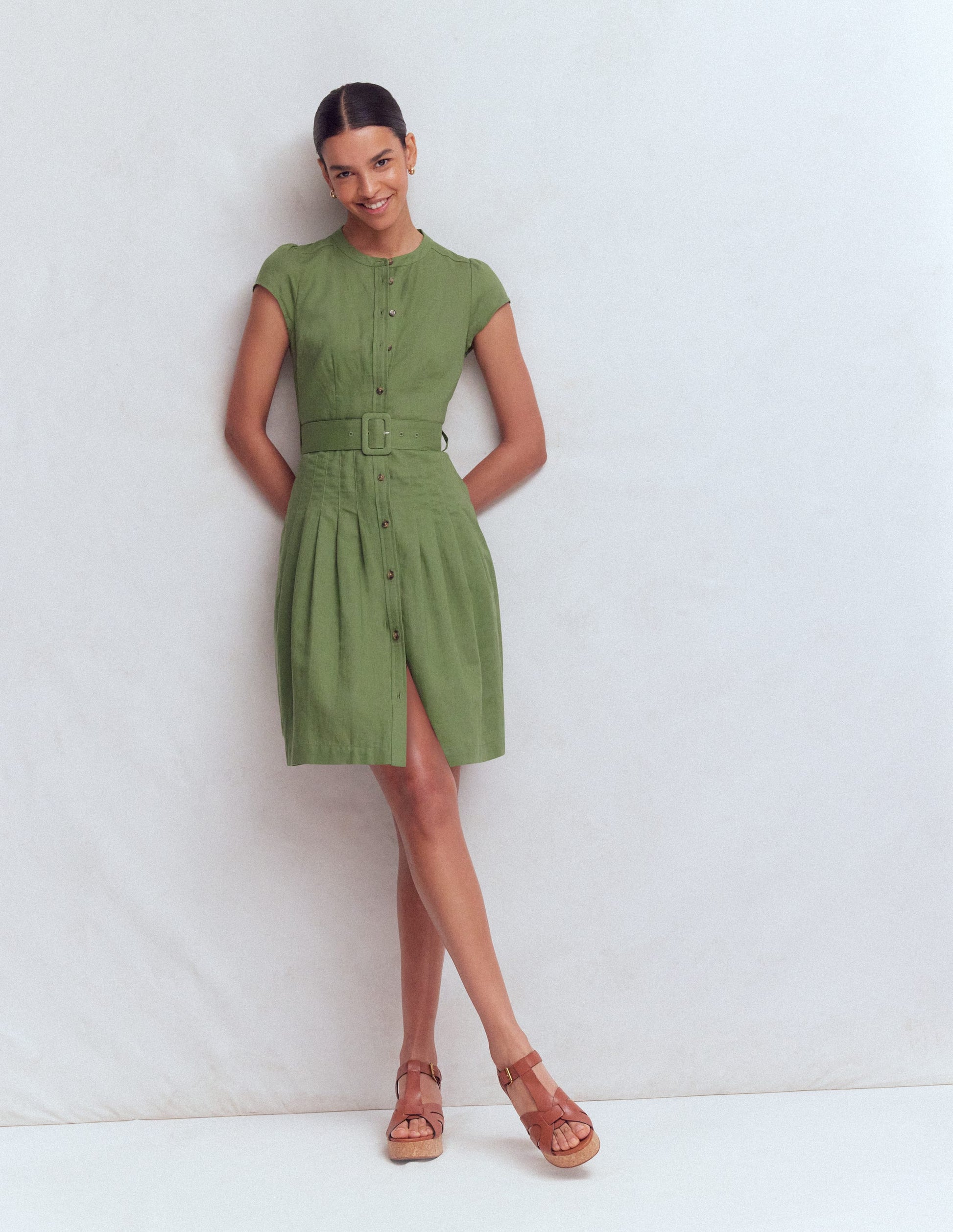 Arabella Short Linen Dress-Safari Green-1
