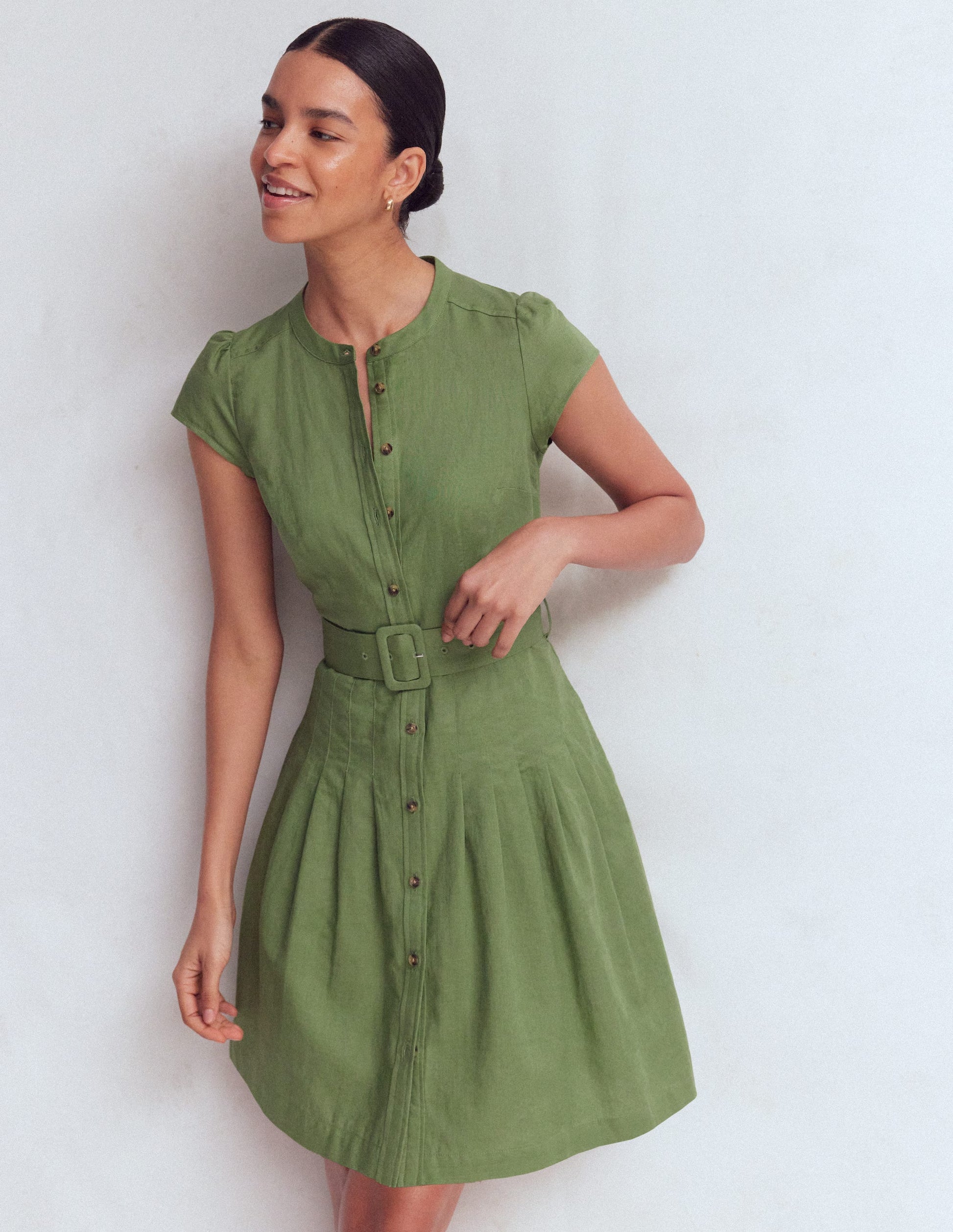 Arabella Short Linen Dress-Safari Green-4