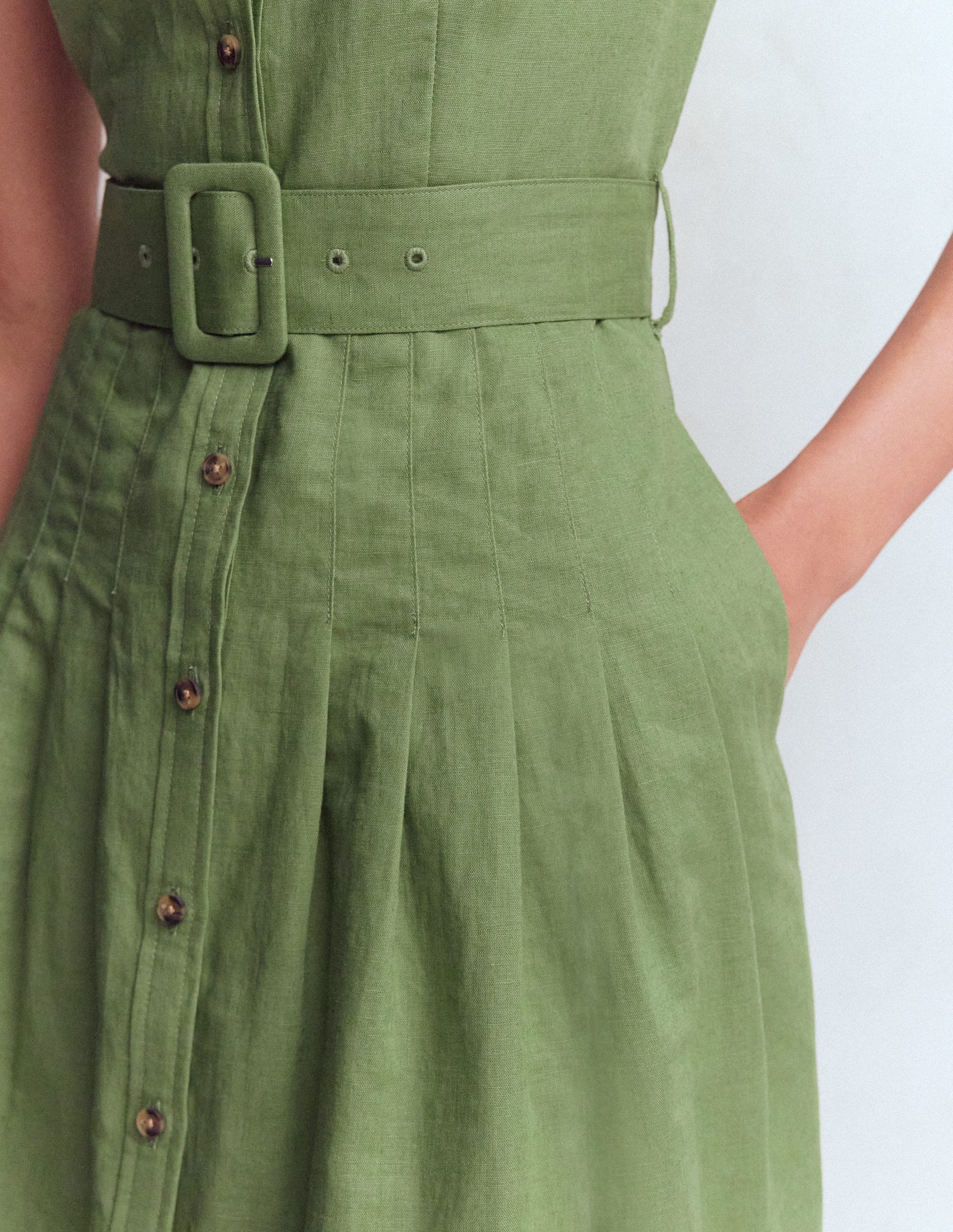 Arabella Short Linen Dress-Safari Green - Image 5