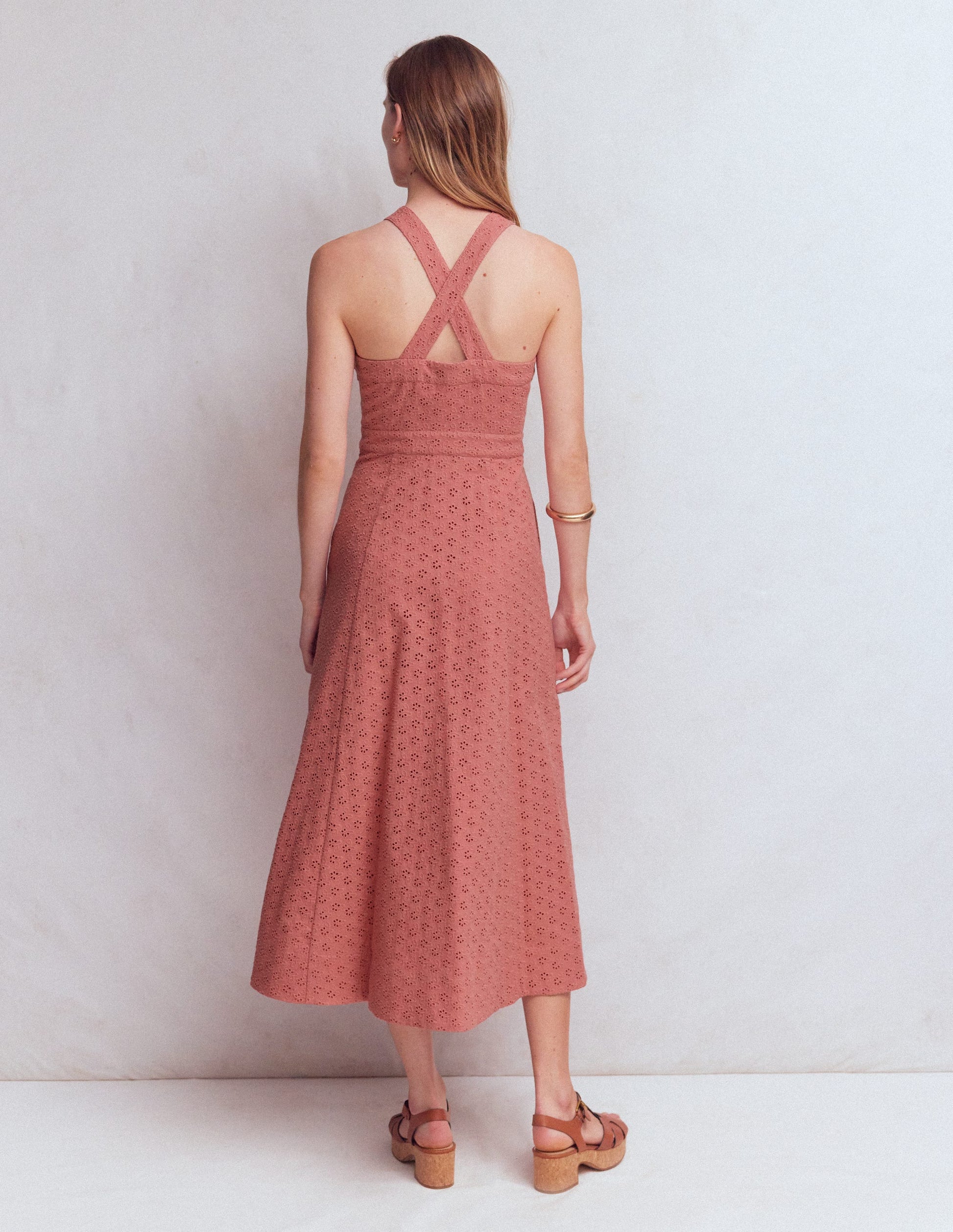 Cross Back Broderie Midi Dress-Vintage Rose Broderie-3