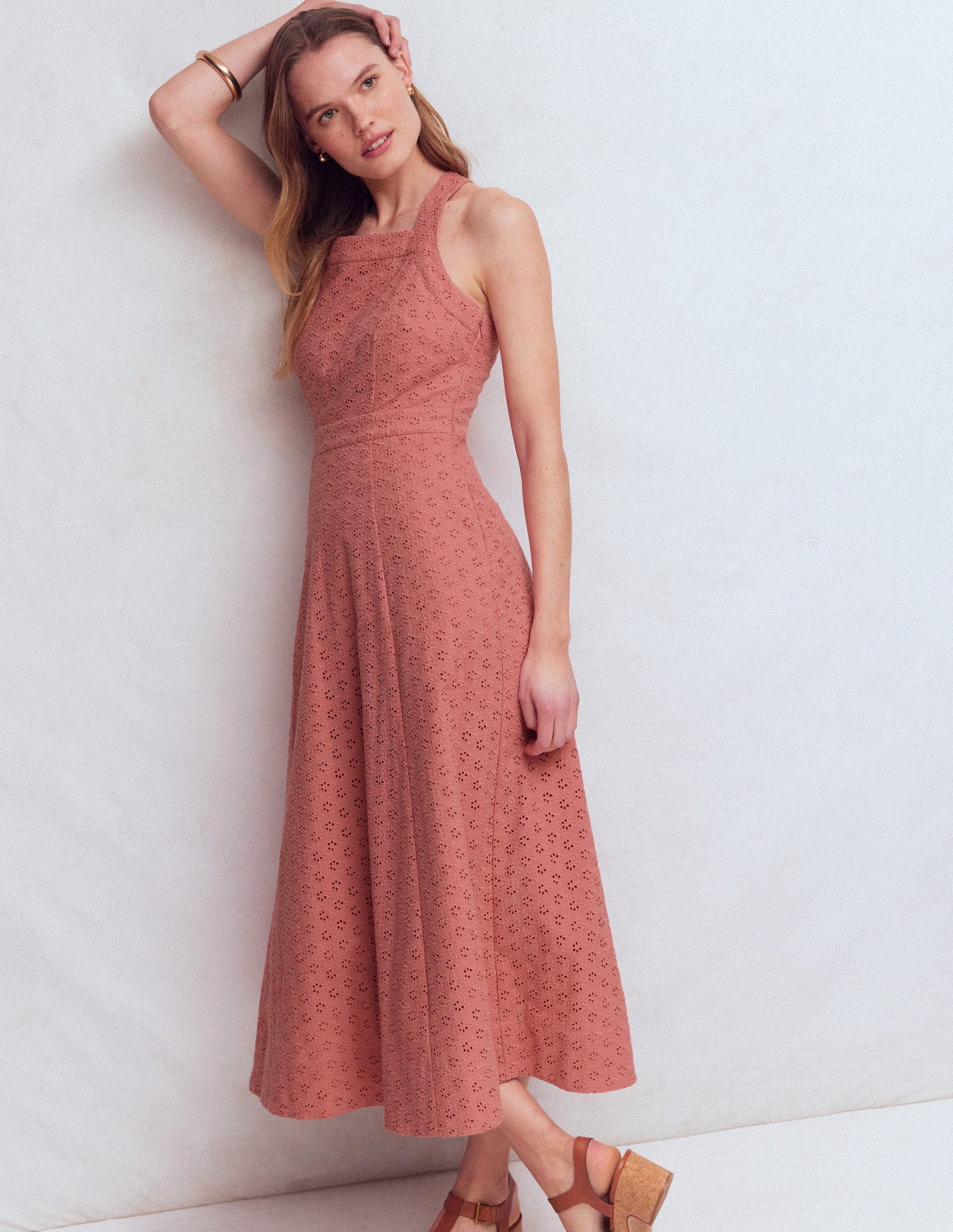 Cross Back Broderie Midi Dress-Vintage Rose Broderie-4