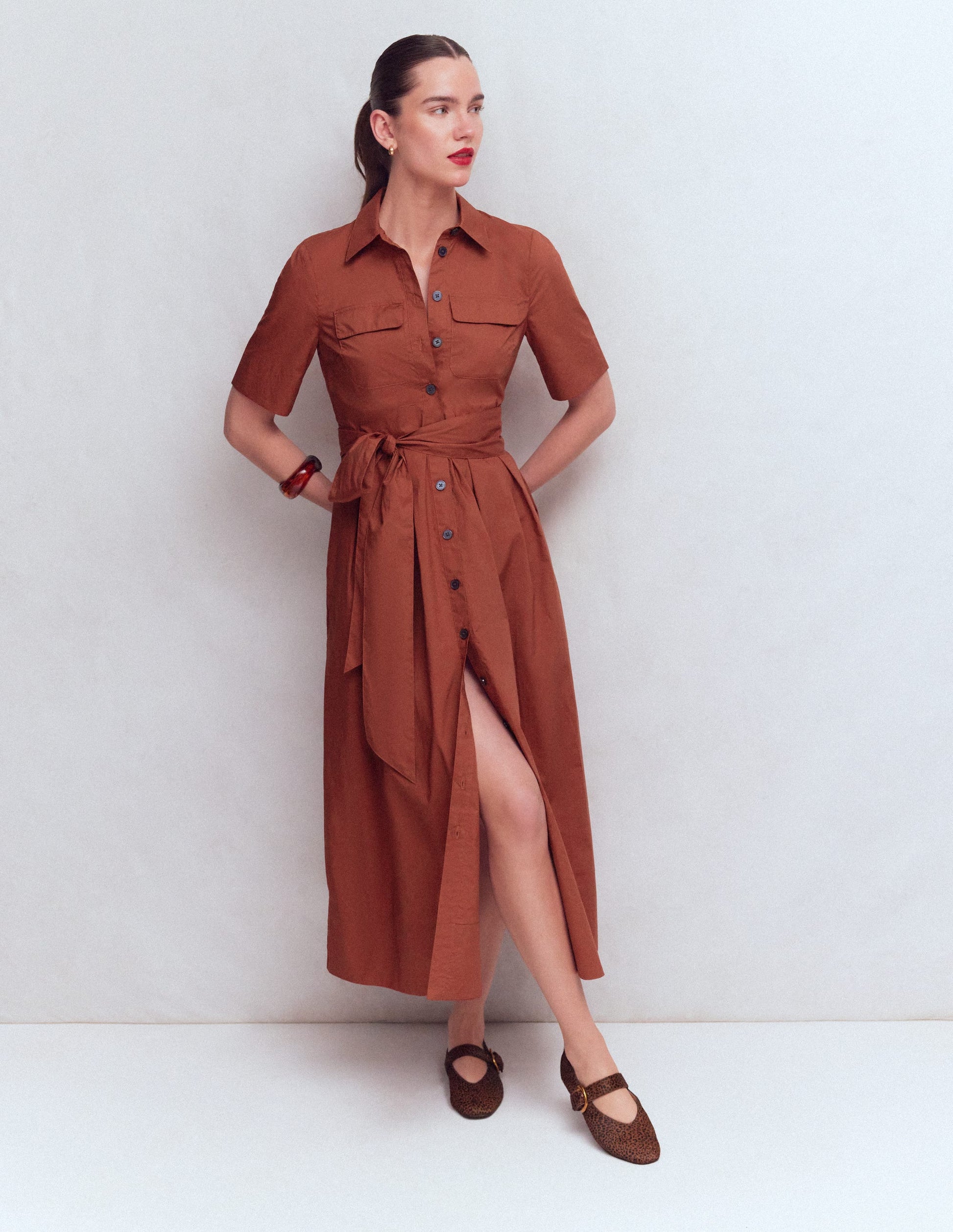 Zoe Short Sleeve Shirt Dress-Burnt Orange-4