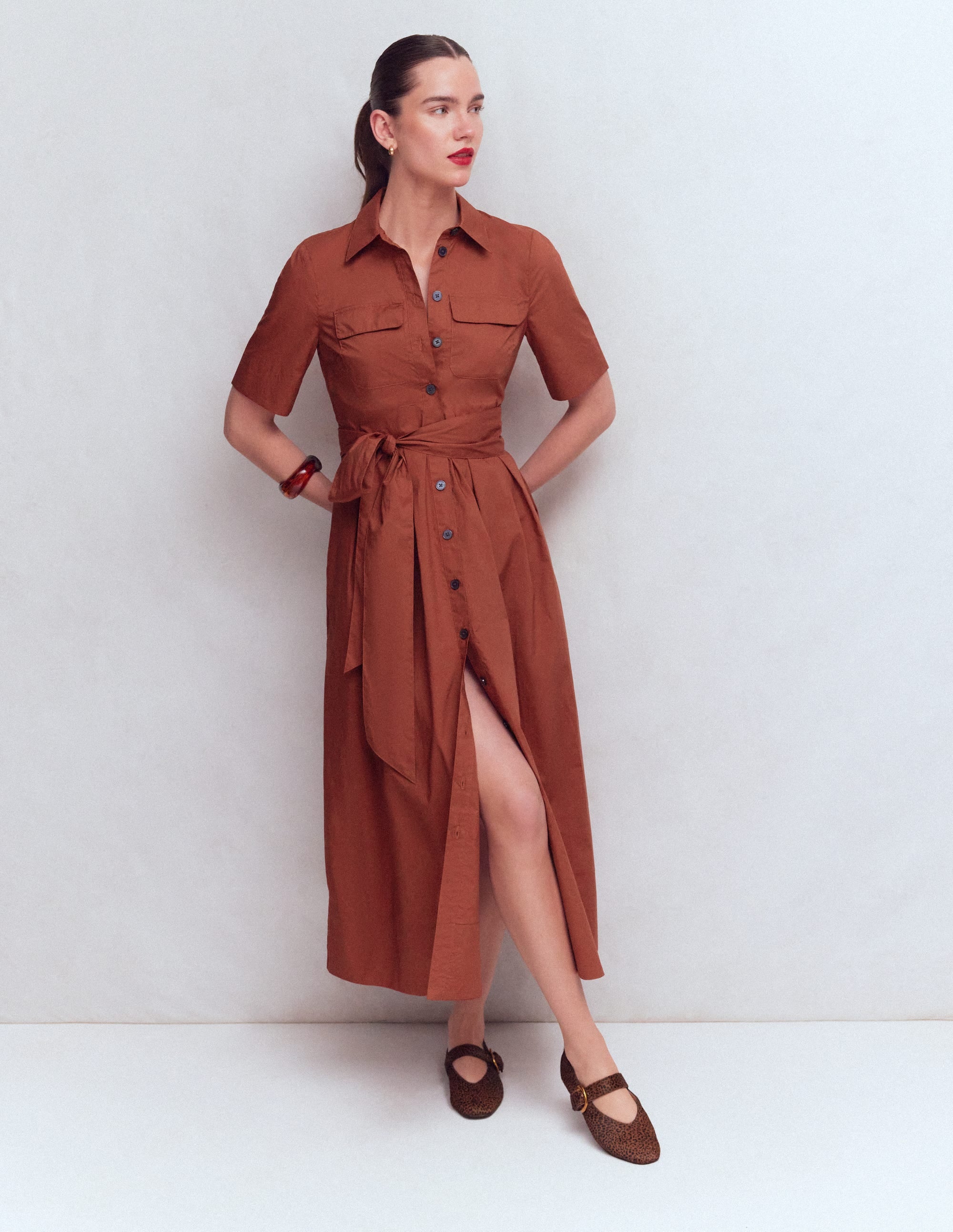 Zoe Short Sleeve Shirt Dress-Burnt Orange - Image 4
