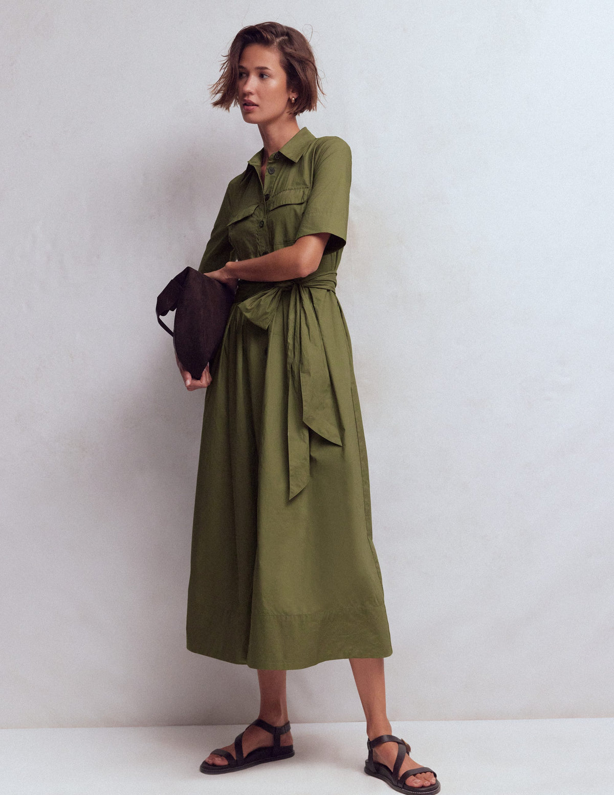 Zoe Short Sleeve Shirt Dress-Woodland Green - Image 1