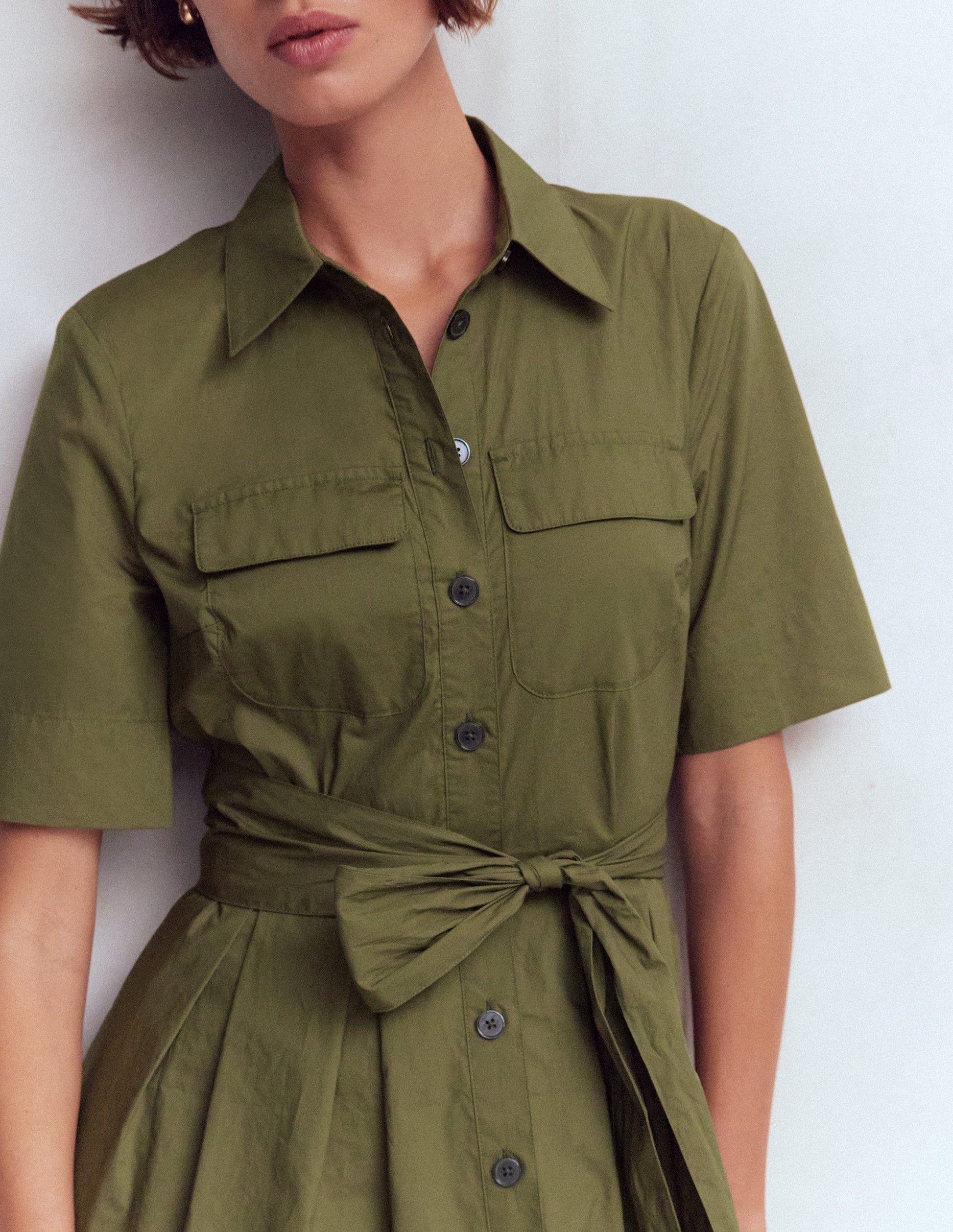 Zoe Short Sleeve Shirt Dress-Woodland Green-2