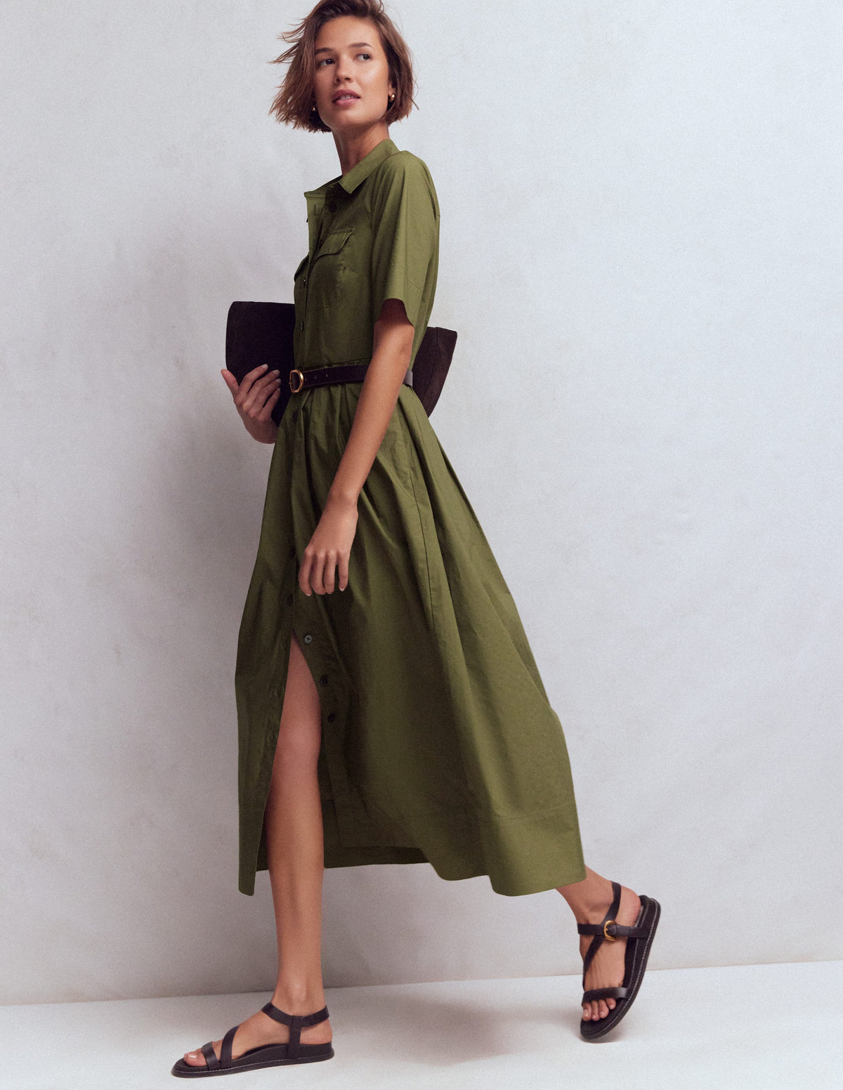 Zoe Short Sleeve Shirt Dress-Woodland Green - Image 4