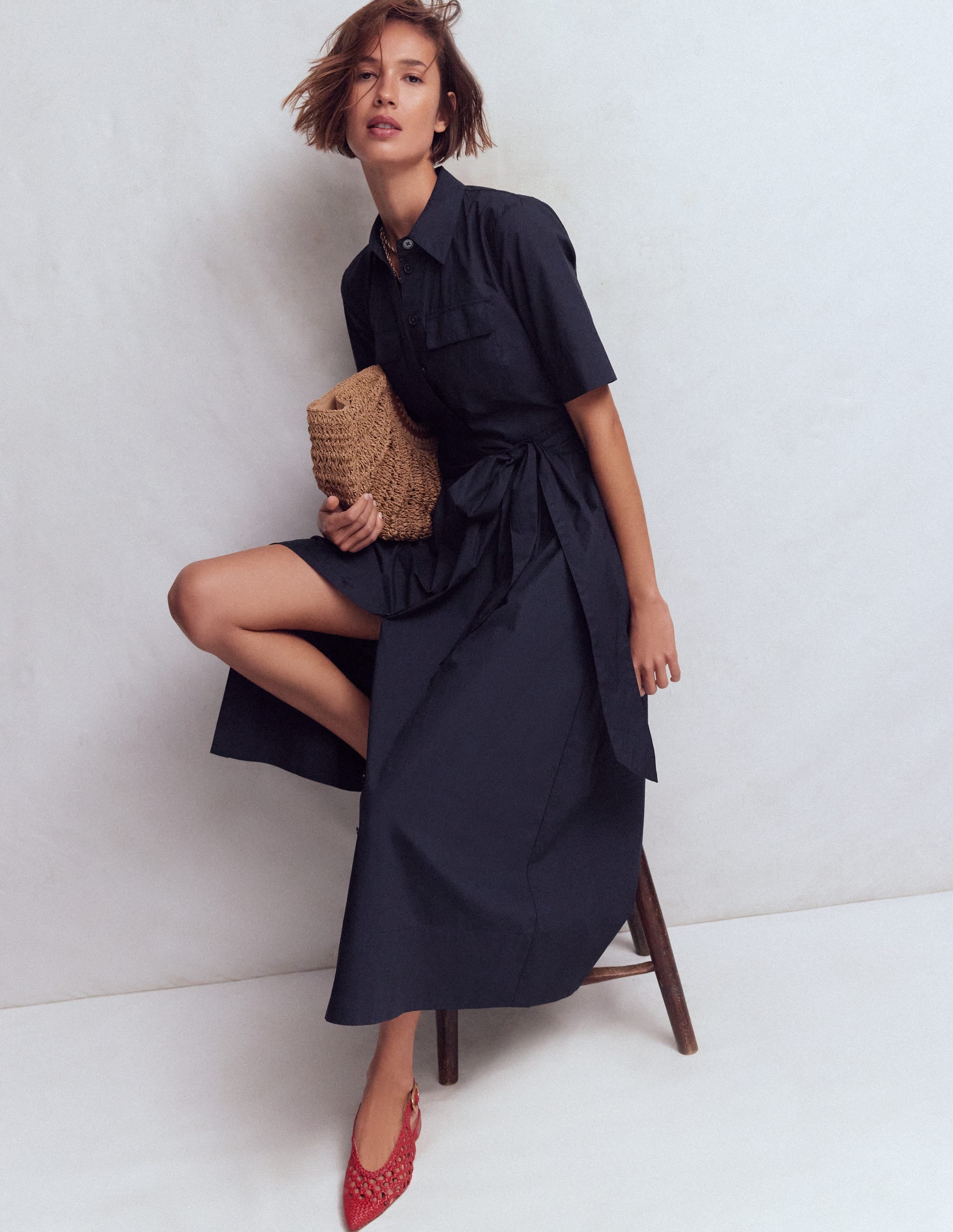 Zoe Short Sleeve Shirt Dress-Navy - Image 1