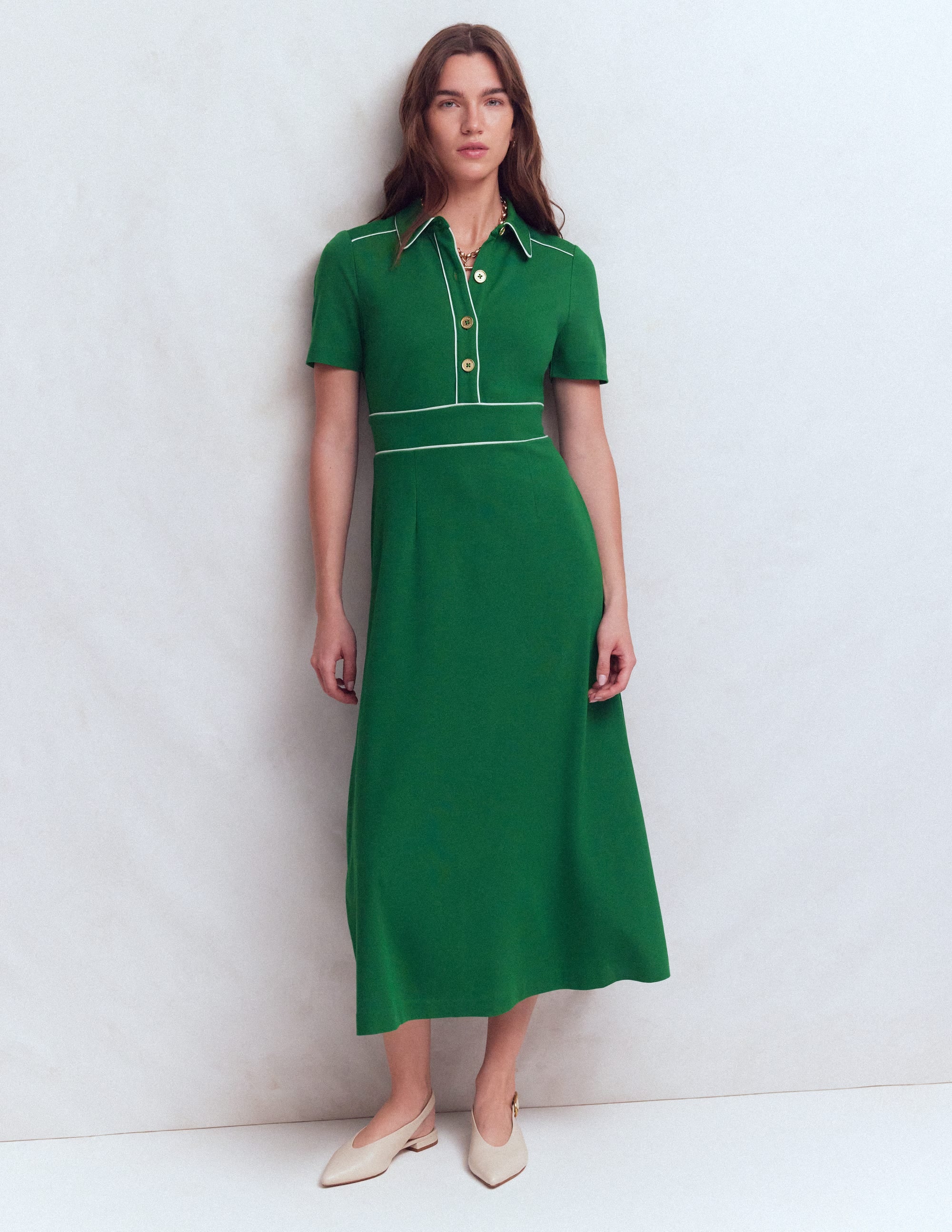 Etta Piping Trim Ponte Dress-Fresh Green - Image 1