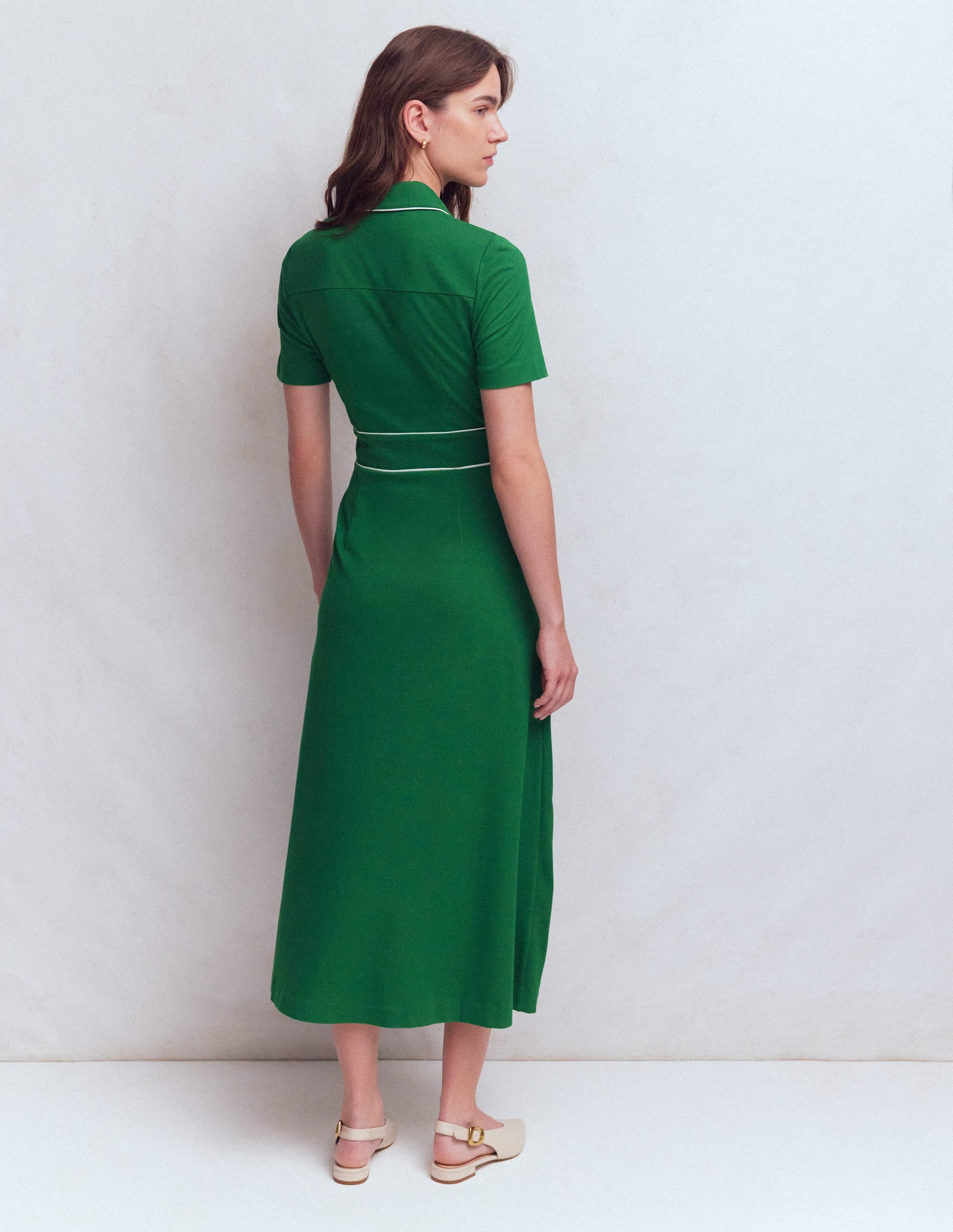Etta Piping Trim Ponte Dress-Fresh Green - Image 3