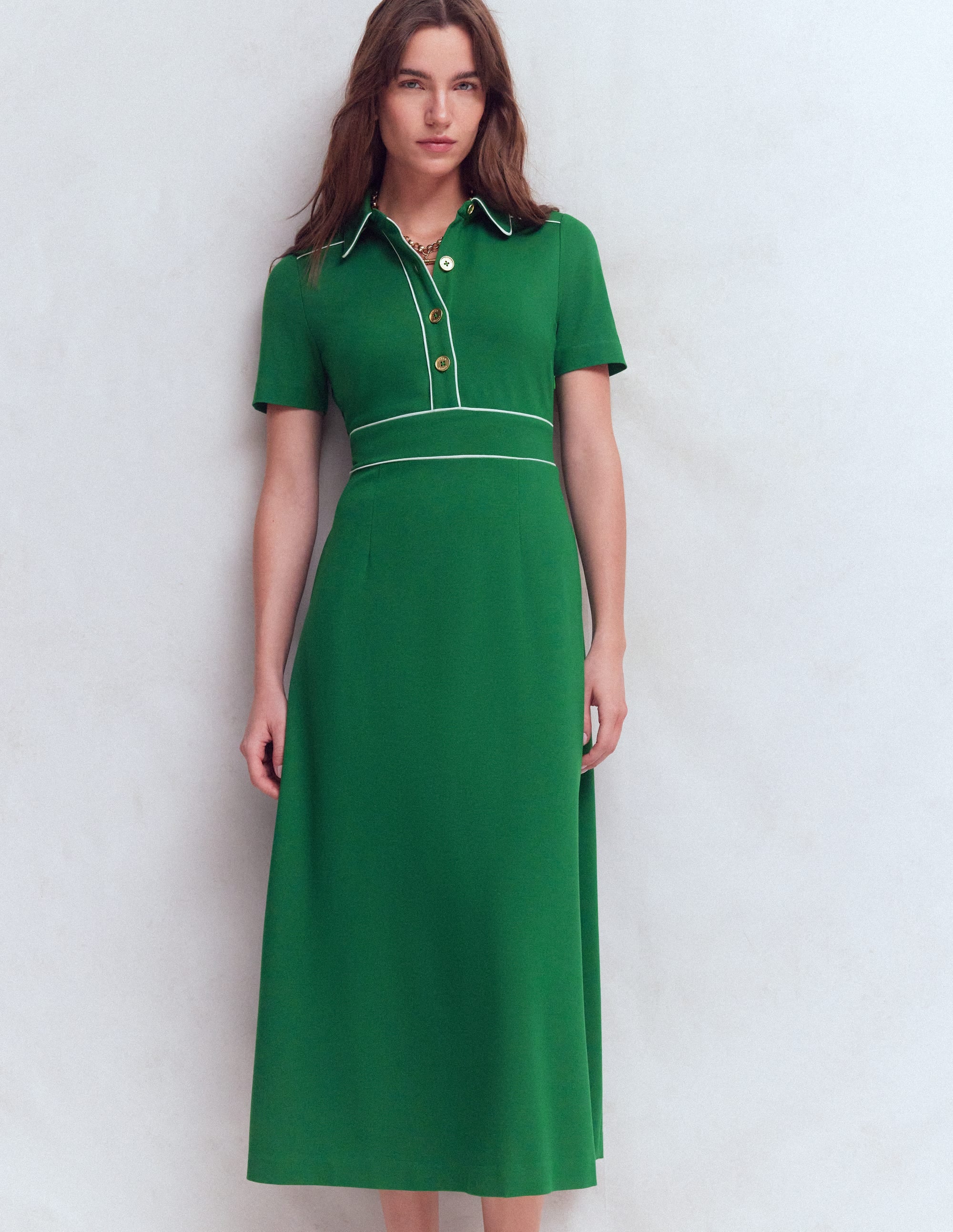 Etta Piping Trim Ponte Dress-Fresh Green - Image 5