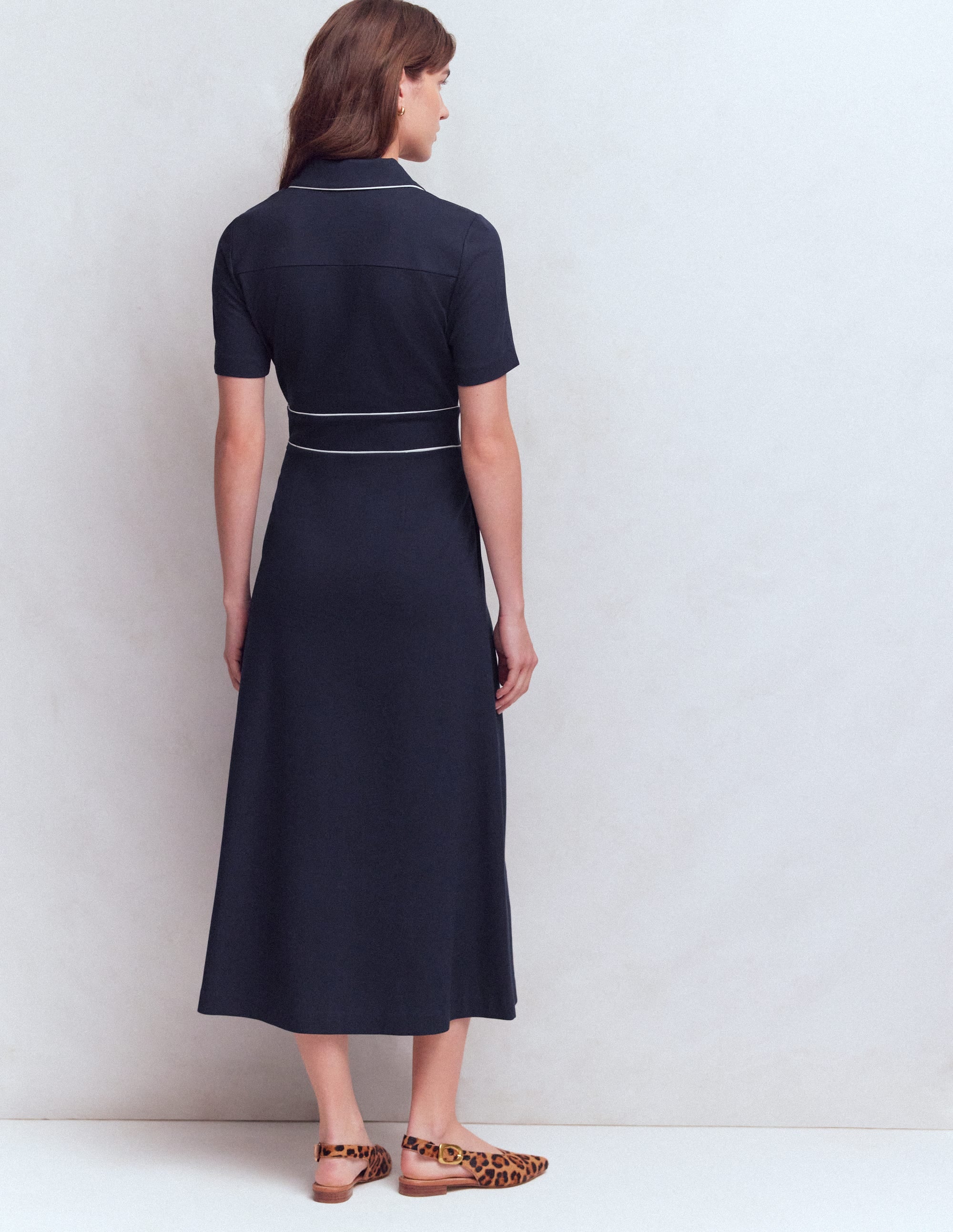 Etta Piping Trim Ponte Dress-Navy - Image 3