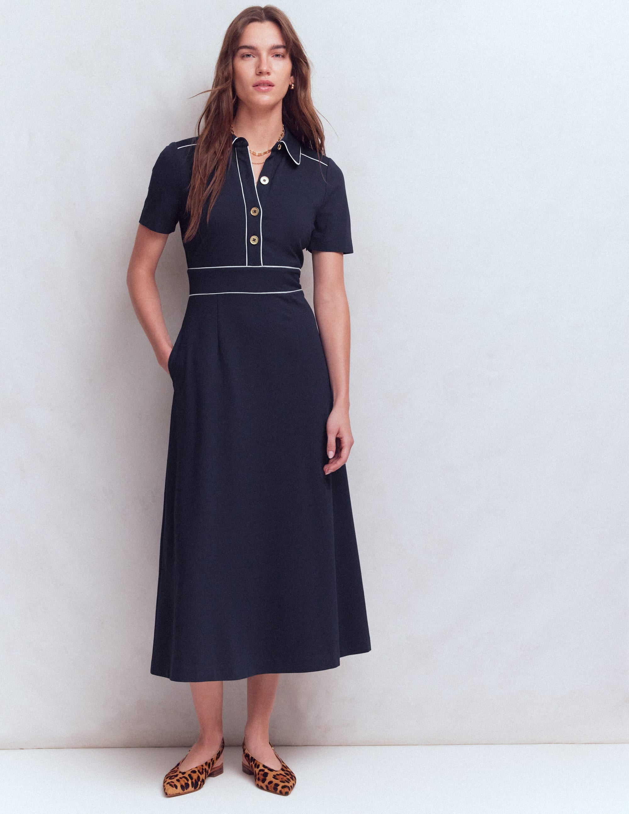 Etta Piping Trim Ponte Dress-Navy - Image 4