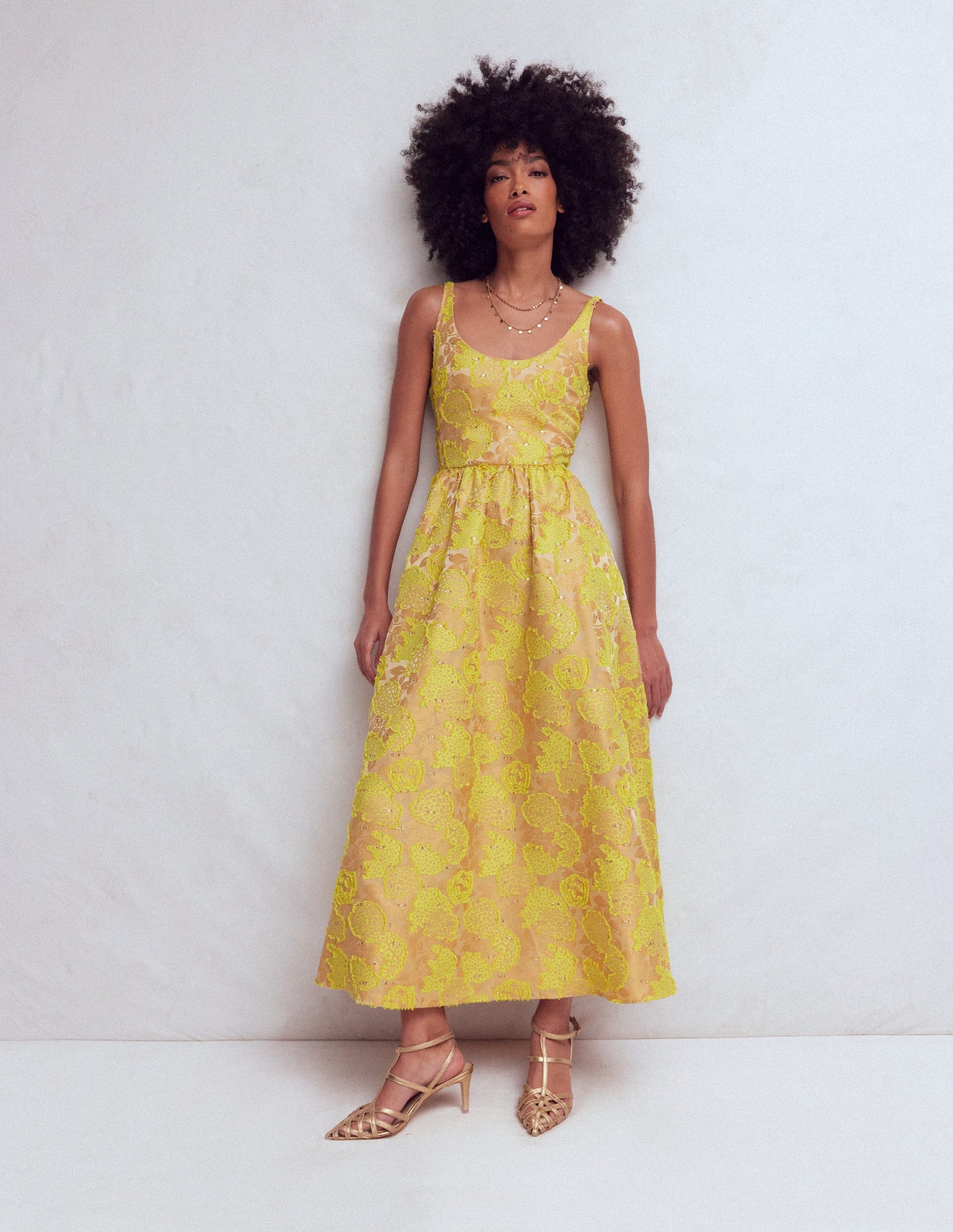 Scoop Neck Jacquard Dress-Yellow Jacquard-1