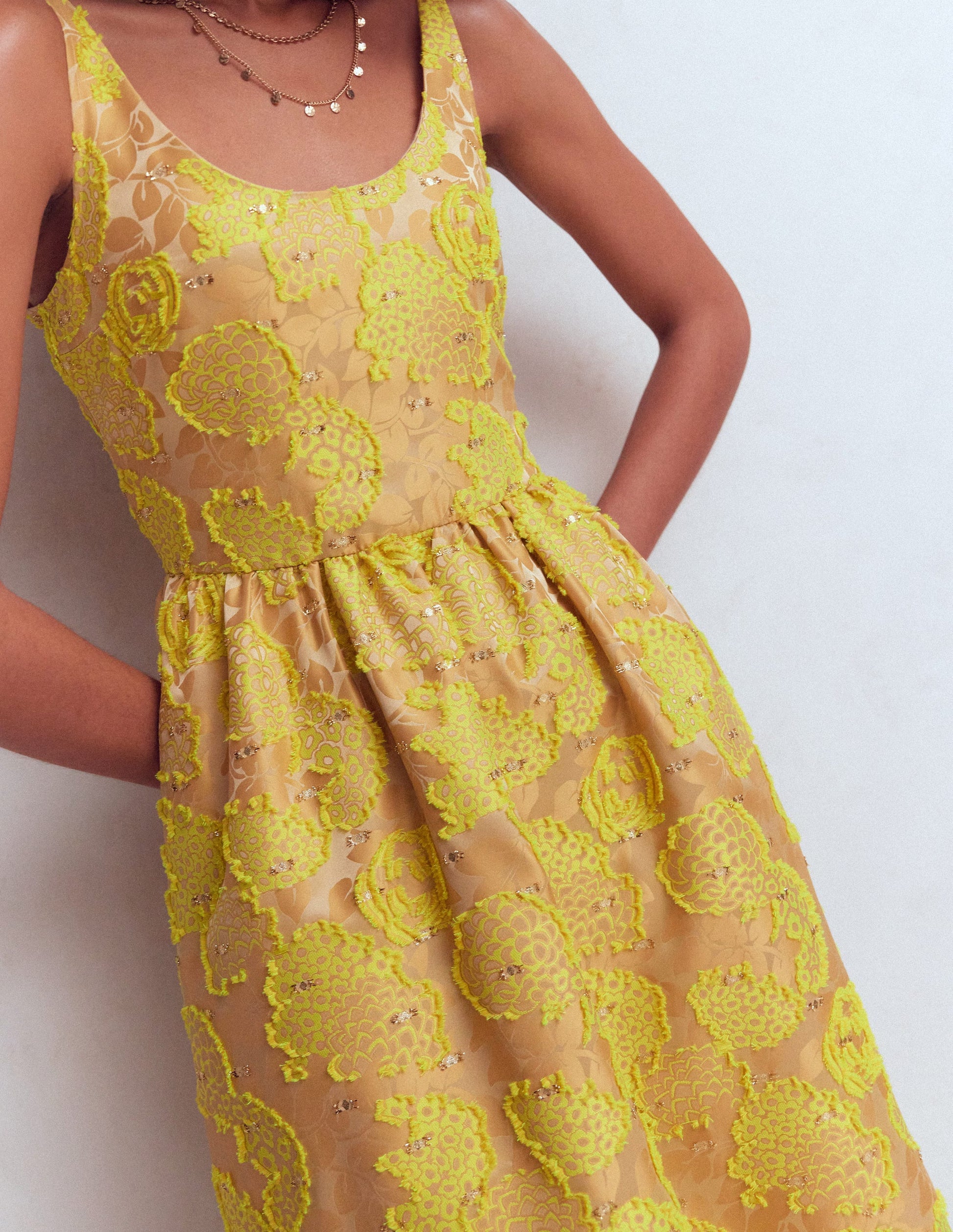 Scoop Neck Jacquard Dress-Yellow Jacquard-2