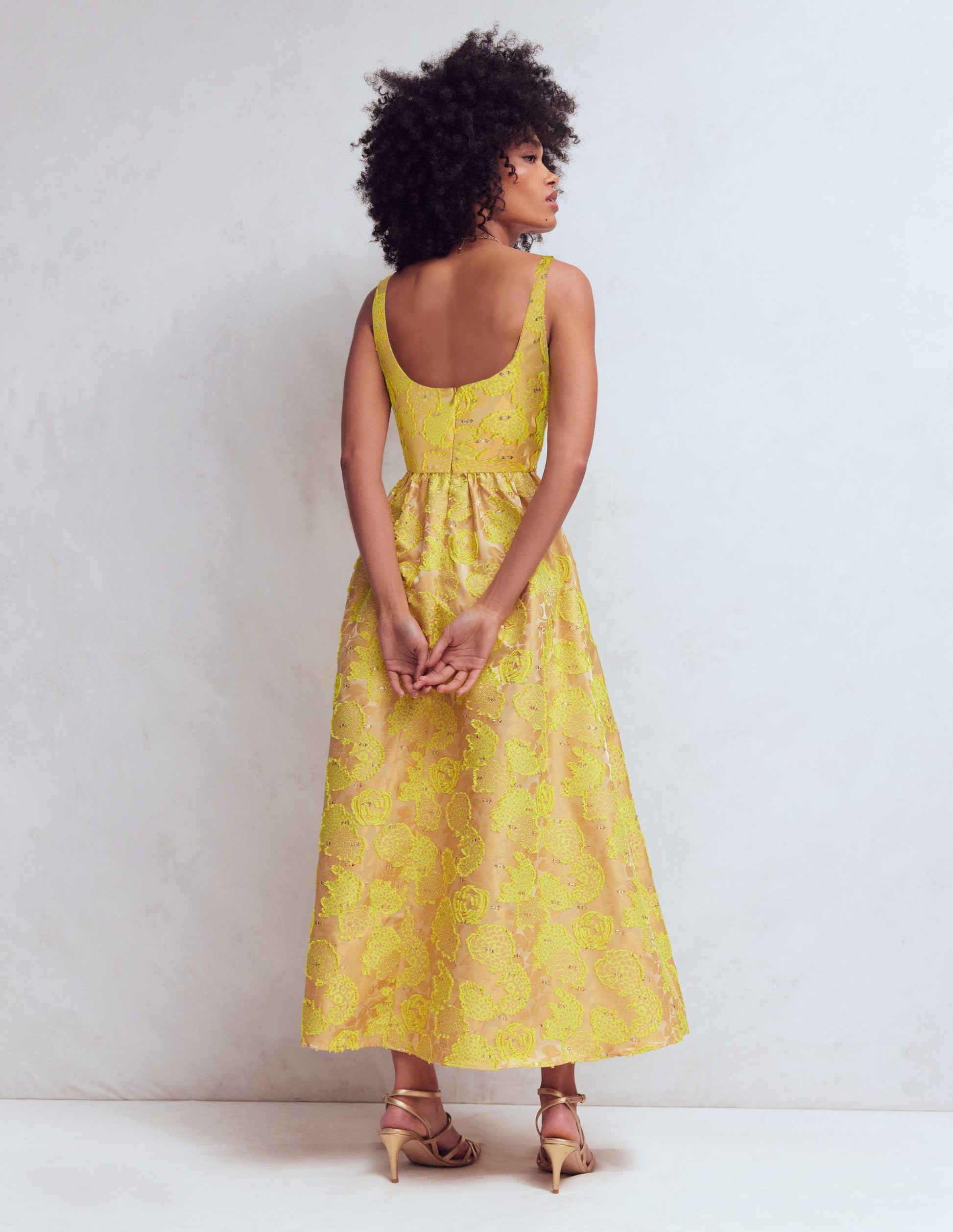 Scoop Neck Jacquard Dress-Yellow Jacquard-3