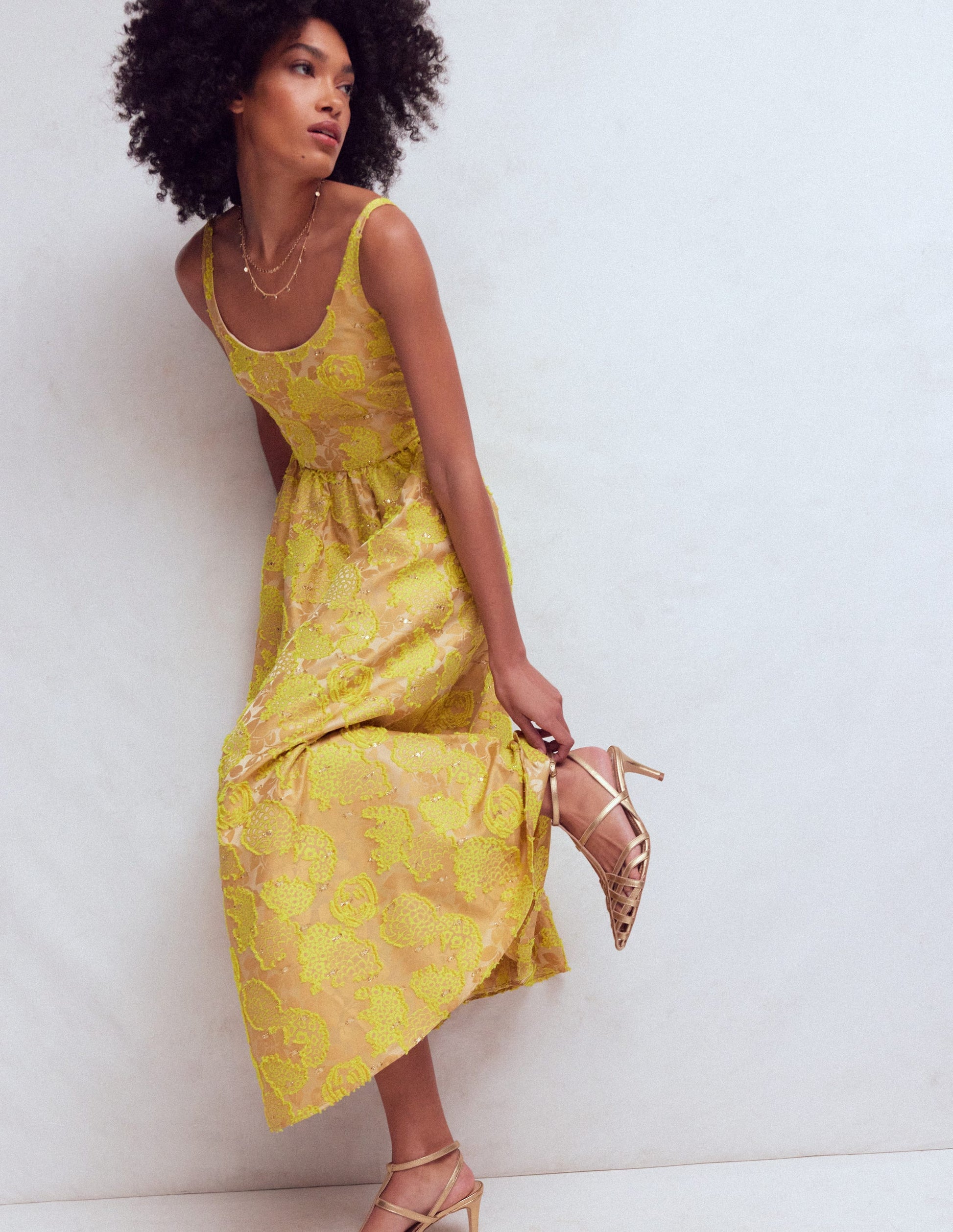 Scoop Neck Jacquard Dress-Yellow Jacquard-4
