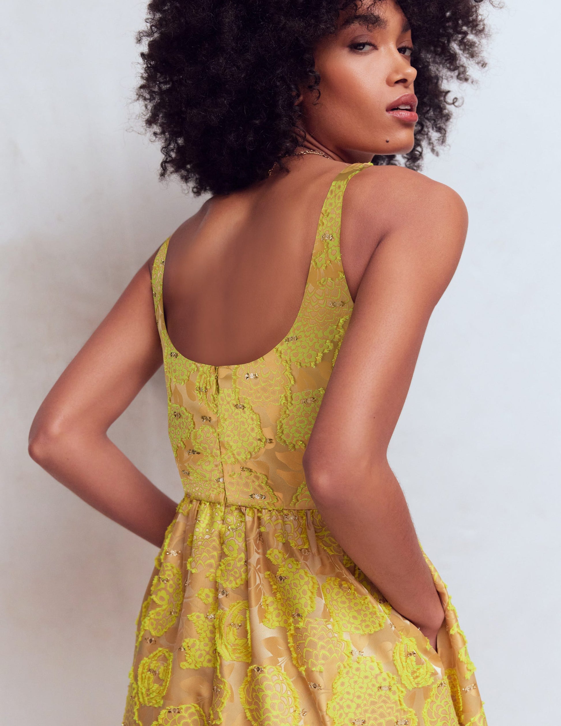 Scoop Neck Jacquard Dress-Yellow Jacquard-5