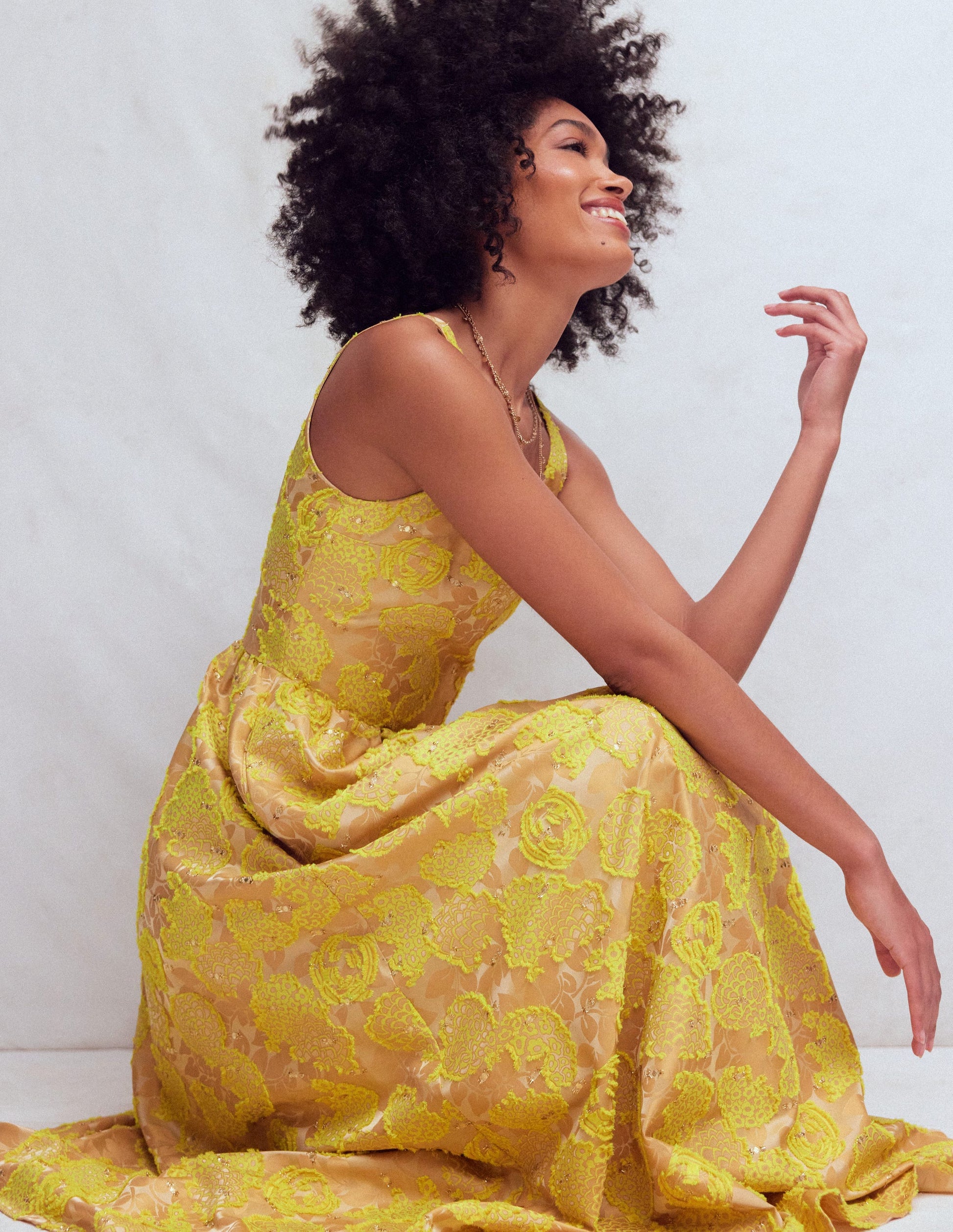 Scoop Neck Jacquard Dress-Yellow Jacquard-6