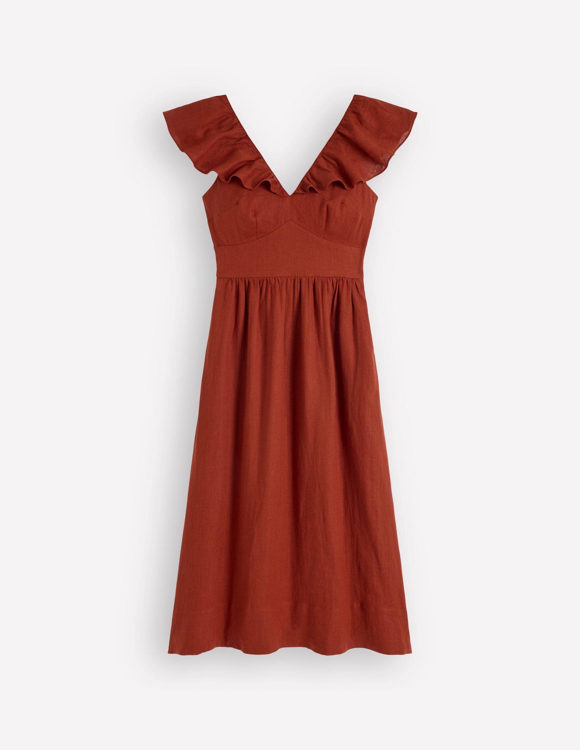 Mega Ruffle Linen Dress - Burnt Henna