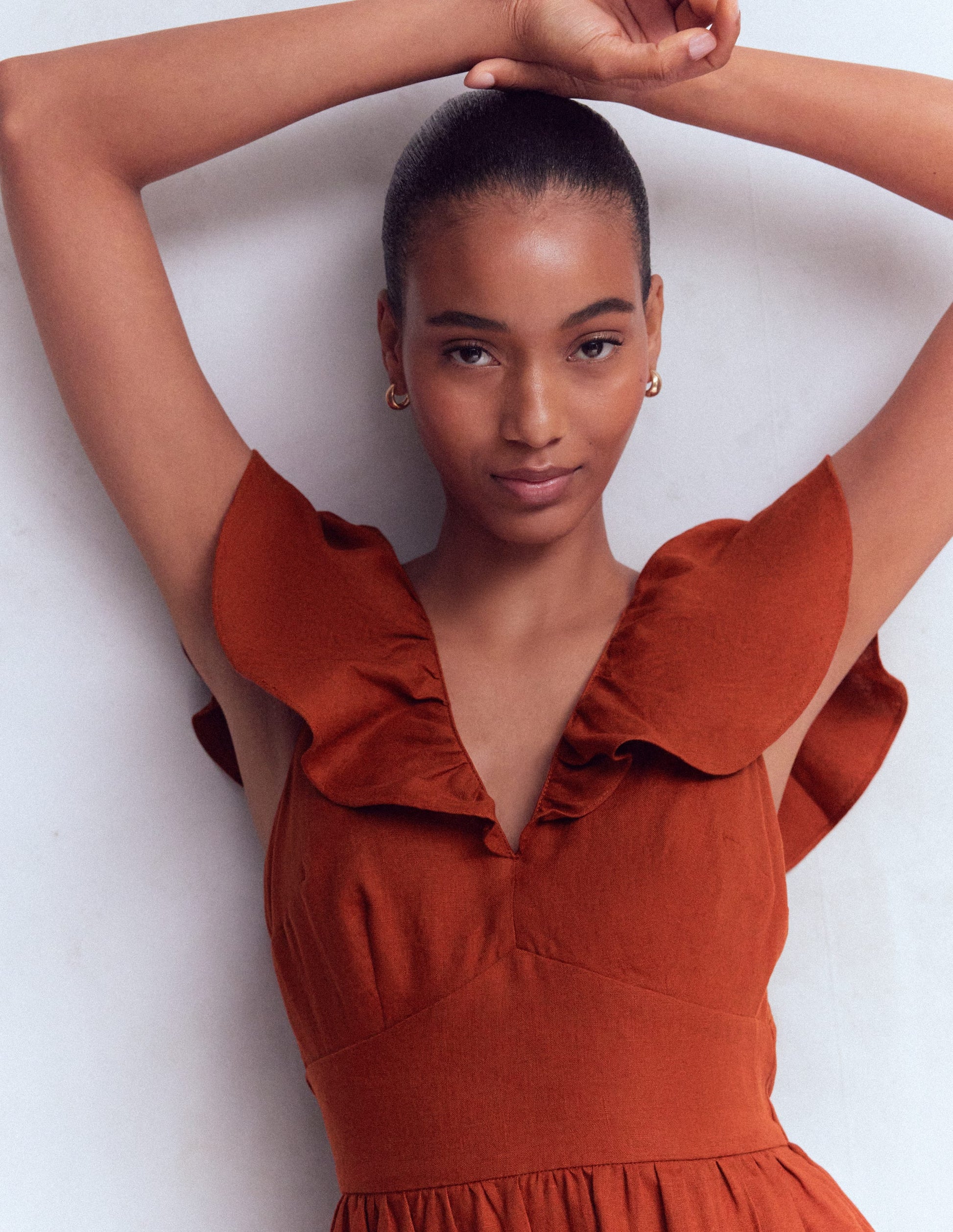 Mega Ruffle Linen Dress - Burnt Henna