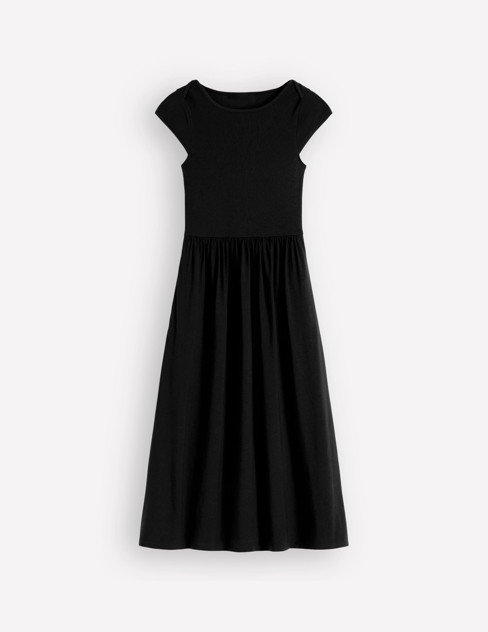 Boat Neck Mix Dress-Black - Image 5