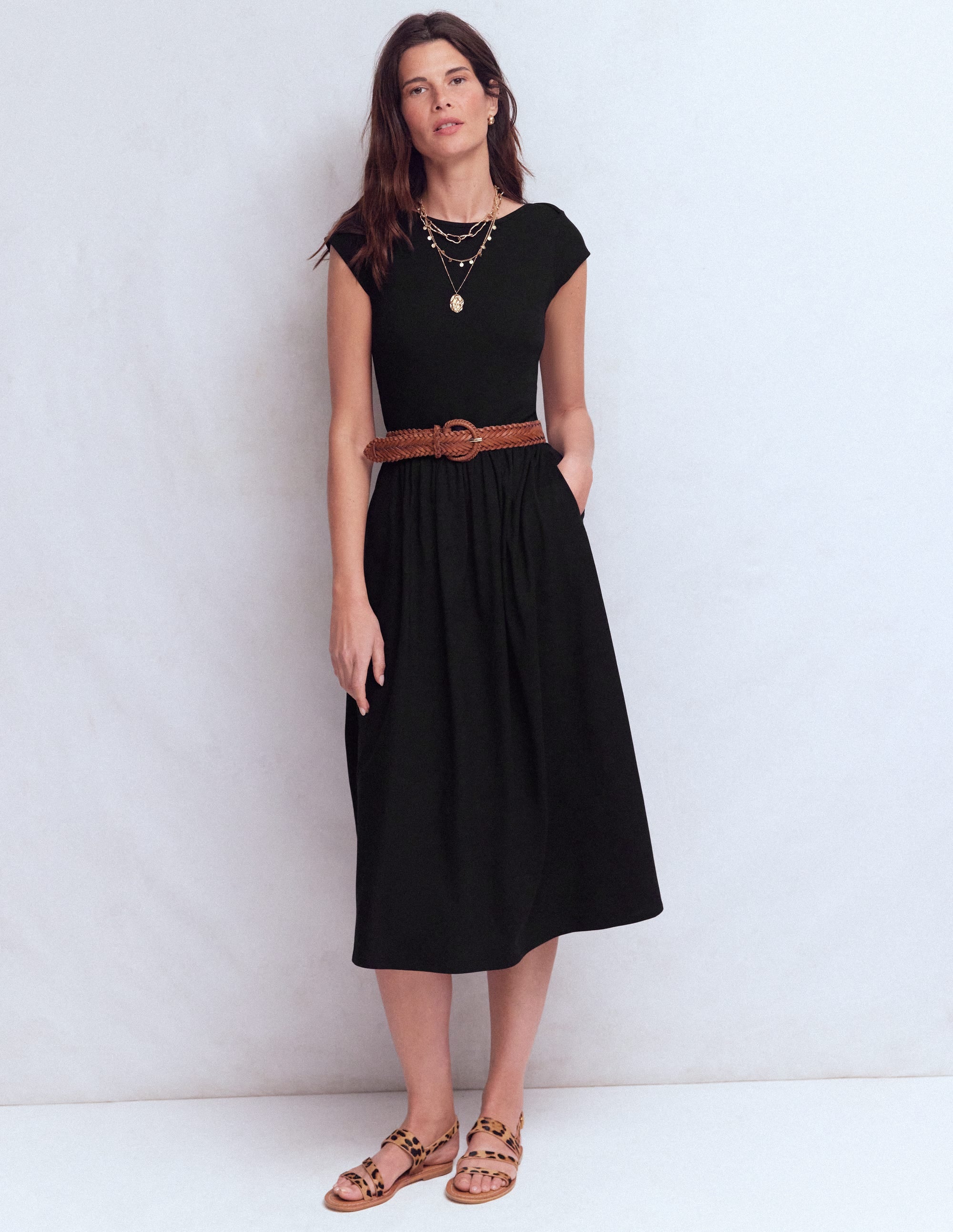 Boat Neck Mix Dress-Black - Image 1