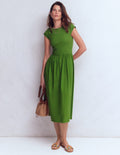 Boat Neck Mix Dress-Promenade Green