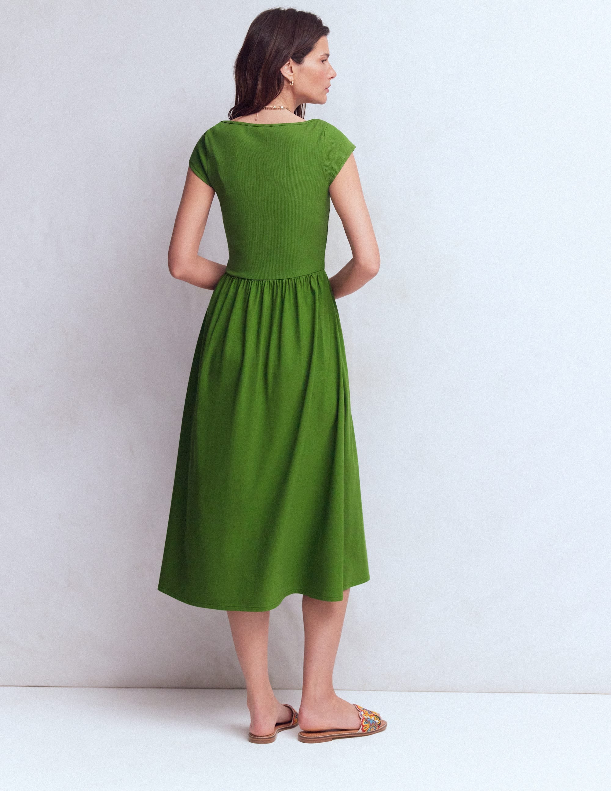 Boat Neck Mix Dress-Safari Green - Image 3