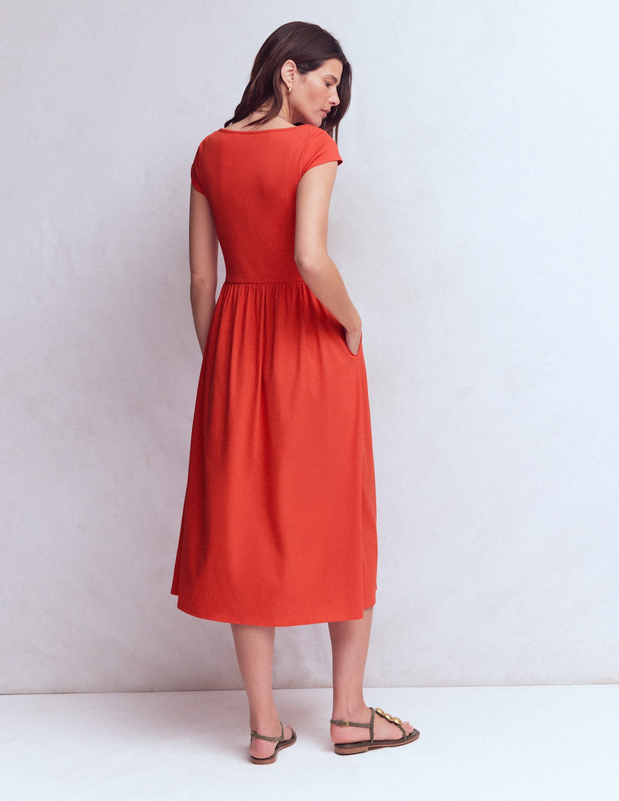 Boat Neck Mix Dress-Blood Orange - Image 3