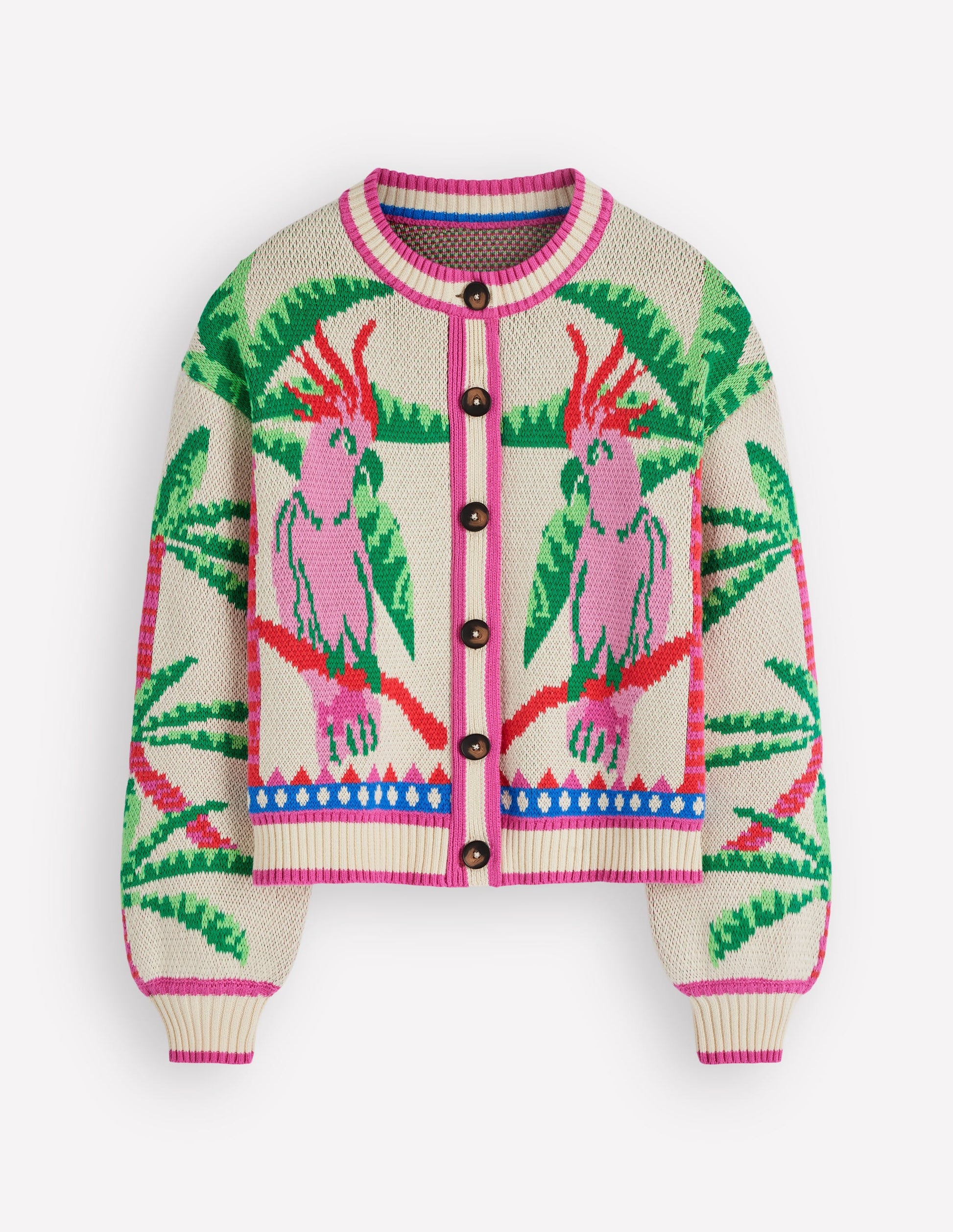 Abi Jacquard Cardigan-Warm Ivory, Palm Tree Birds-9