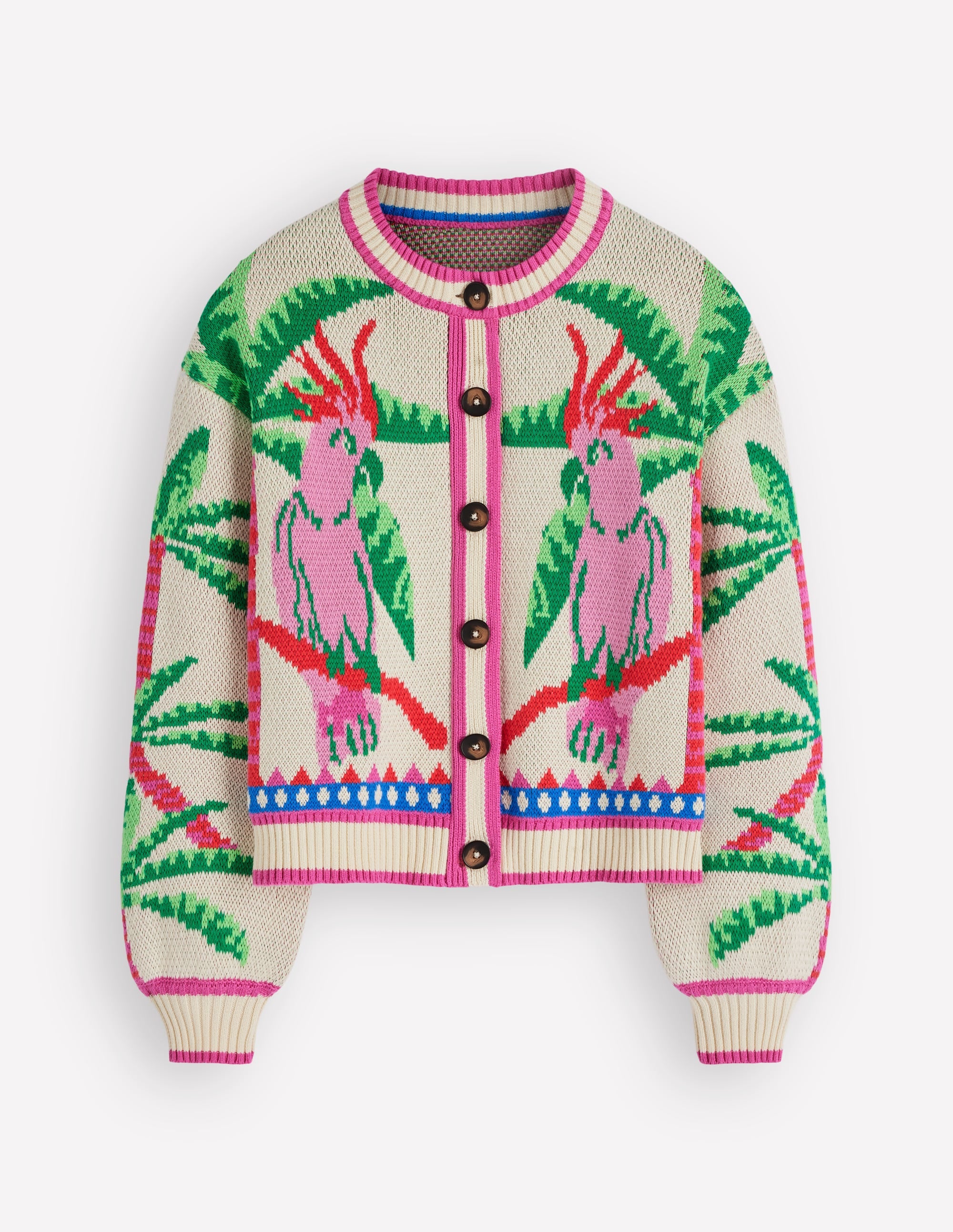 Abi Jacquard Cardigan-Warm Ivory, Palm Tree Birds - Image 9