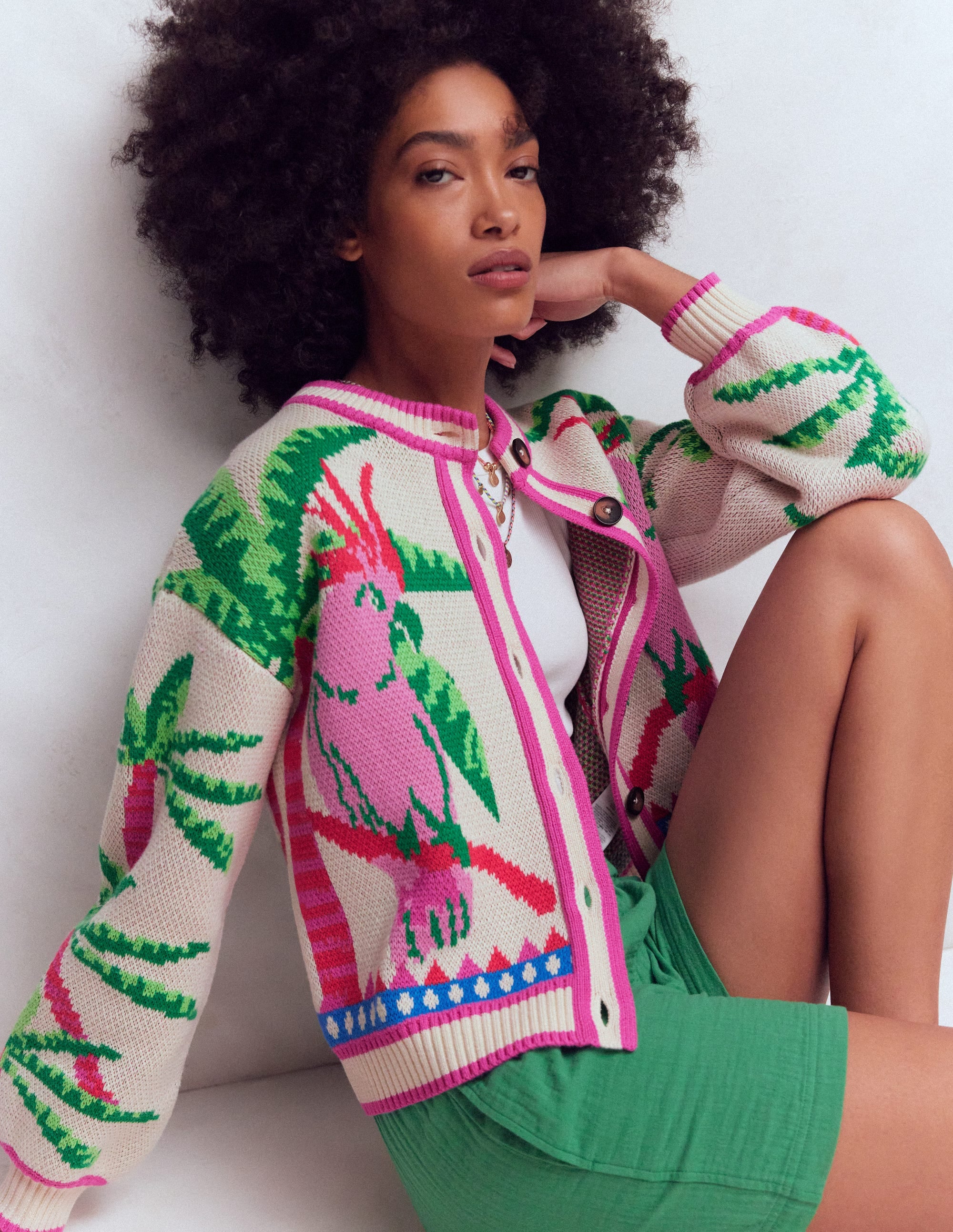 Abi Jacquard Cardigan-Warm Ivory, Palm Tree Birds - Image 5