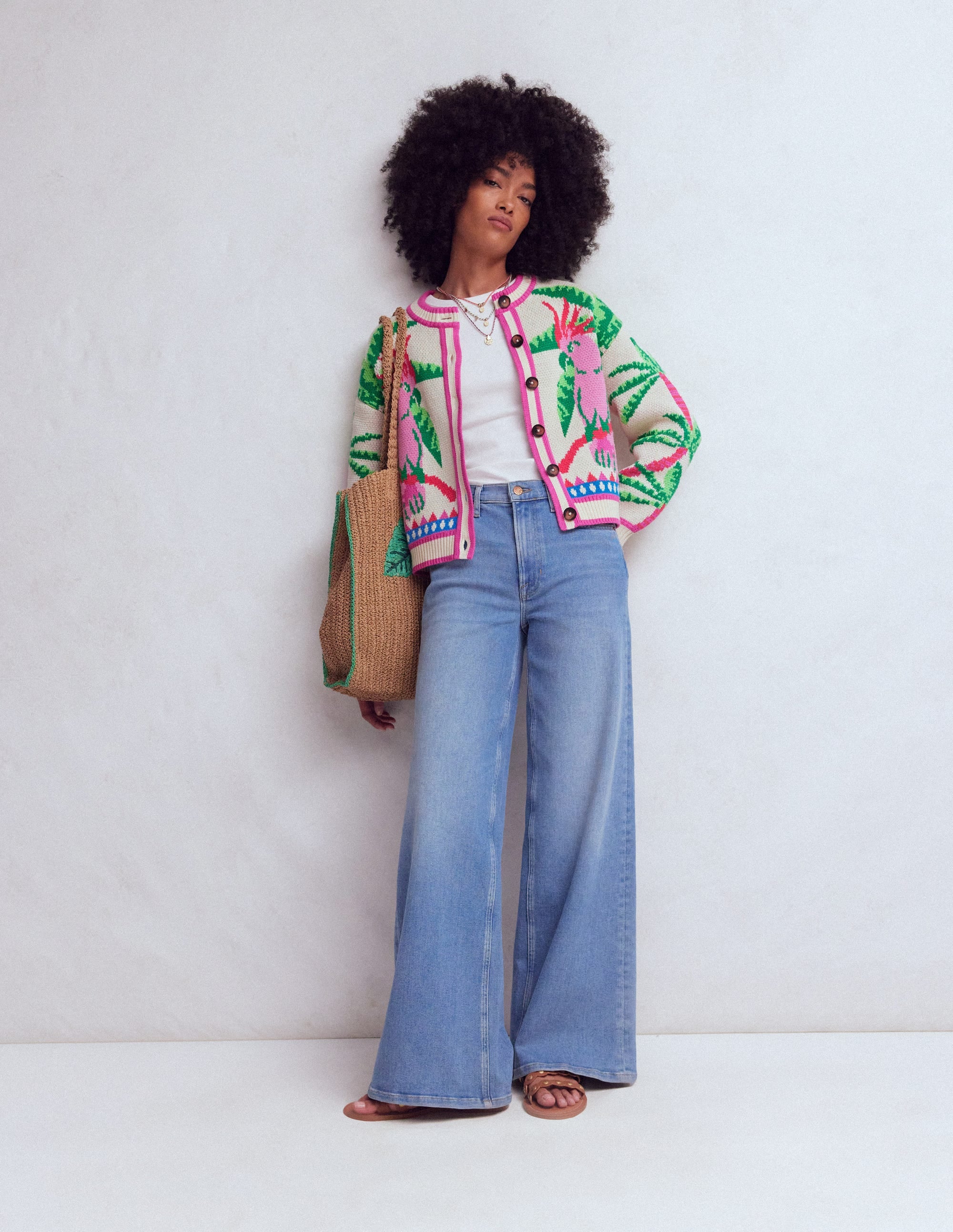 Abi Jacquard Cardigan-Warm Ivory, Palm Tree Birds - Image 6