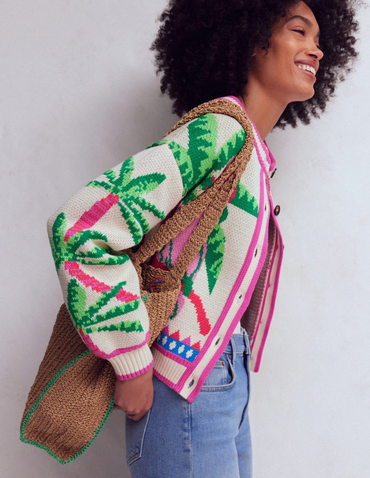 Abi Jacquard Cardigan-Warm Ivory, Palm Tree Birds - Image 7