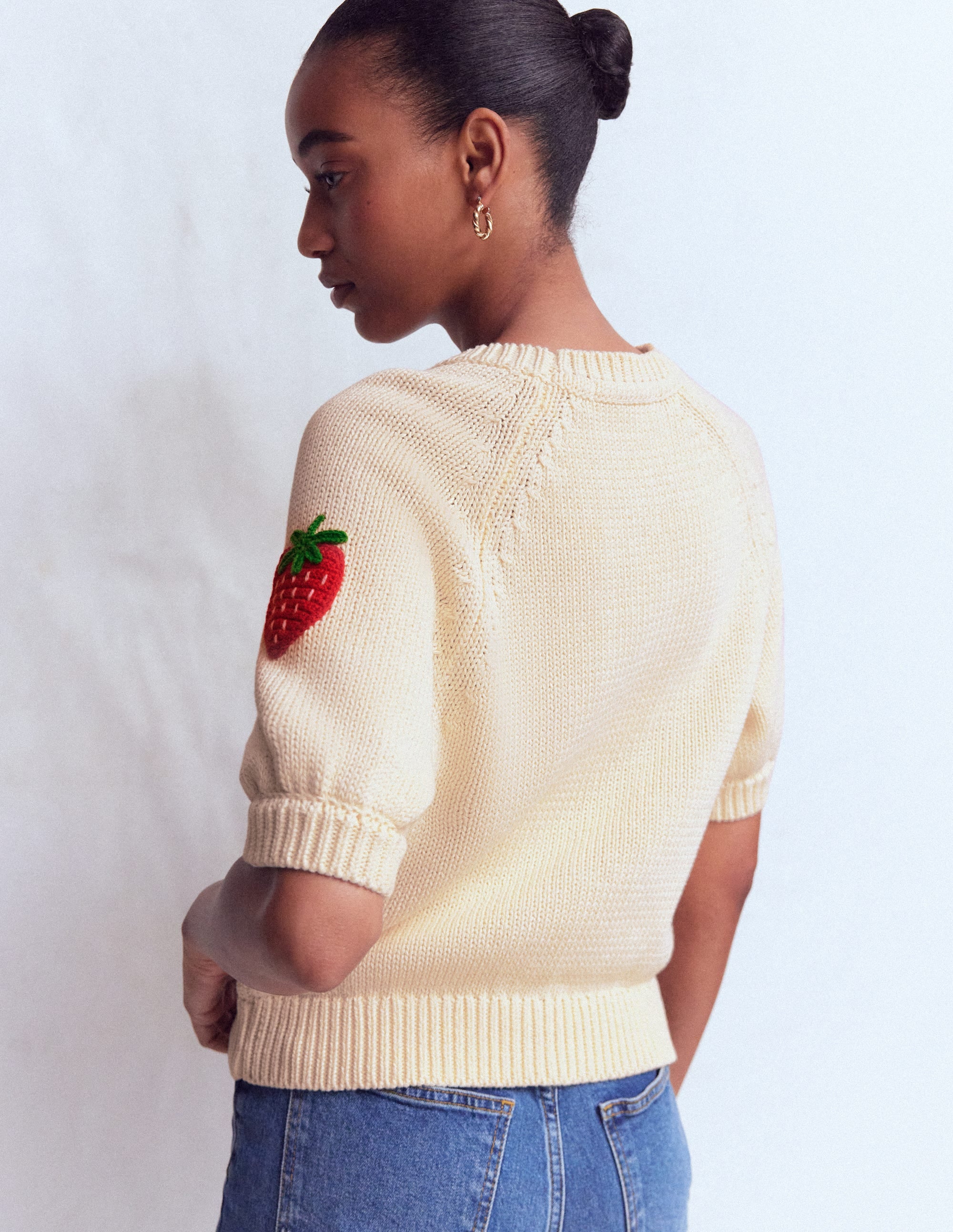 Margot Puff Sleeve T-Shirt-Warm Ivory Strawberry - Image 4