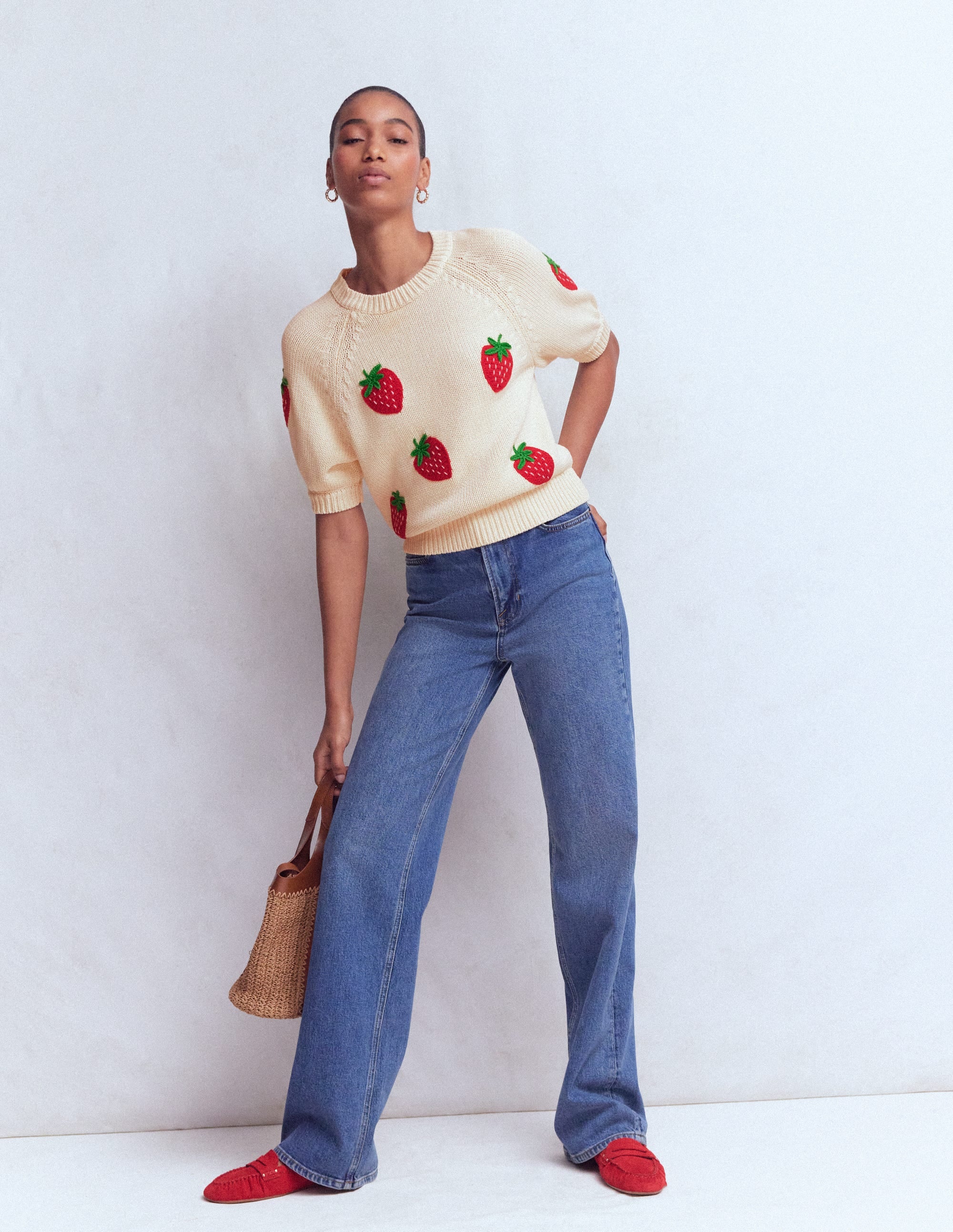 Margot Puff Sleeve T-Shirt-Warm Ivory Strawberry - Image 6